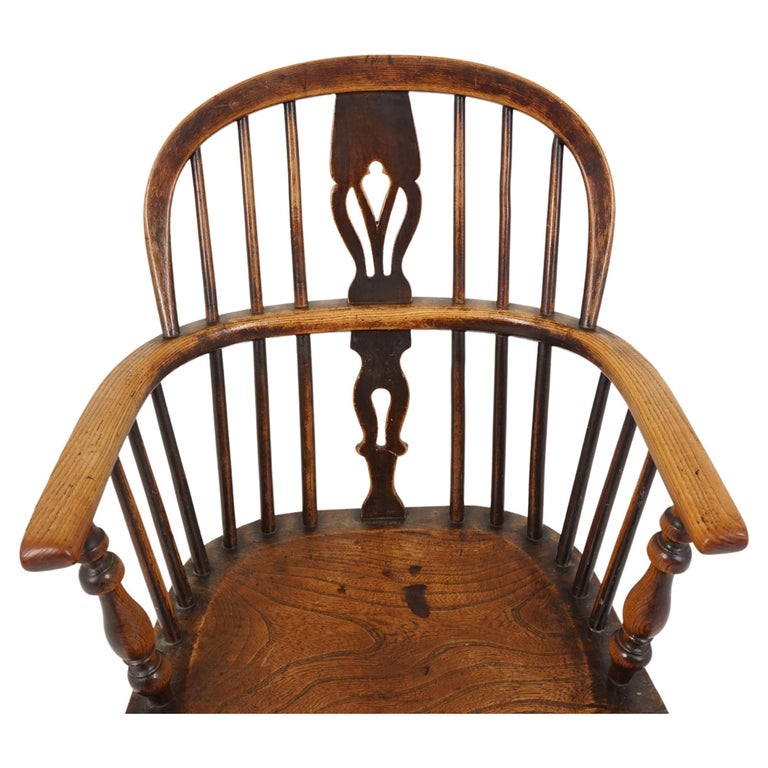 Antique Windsor Arm Chair, Country Chair, Elm + Yew, Scotland 1850