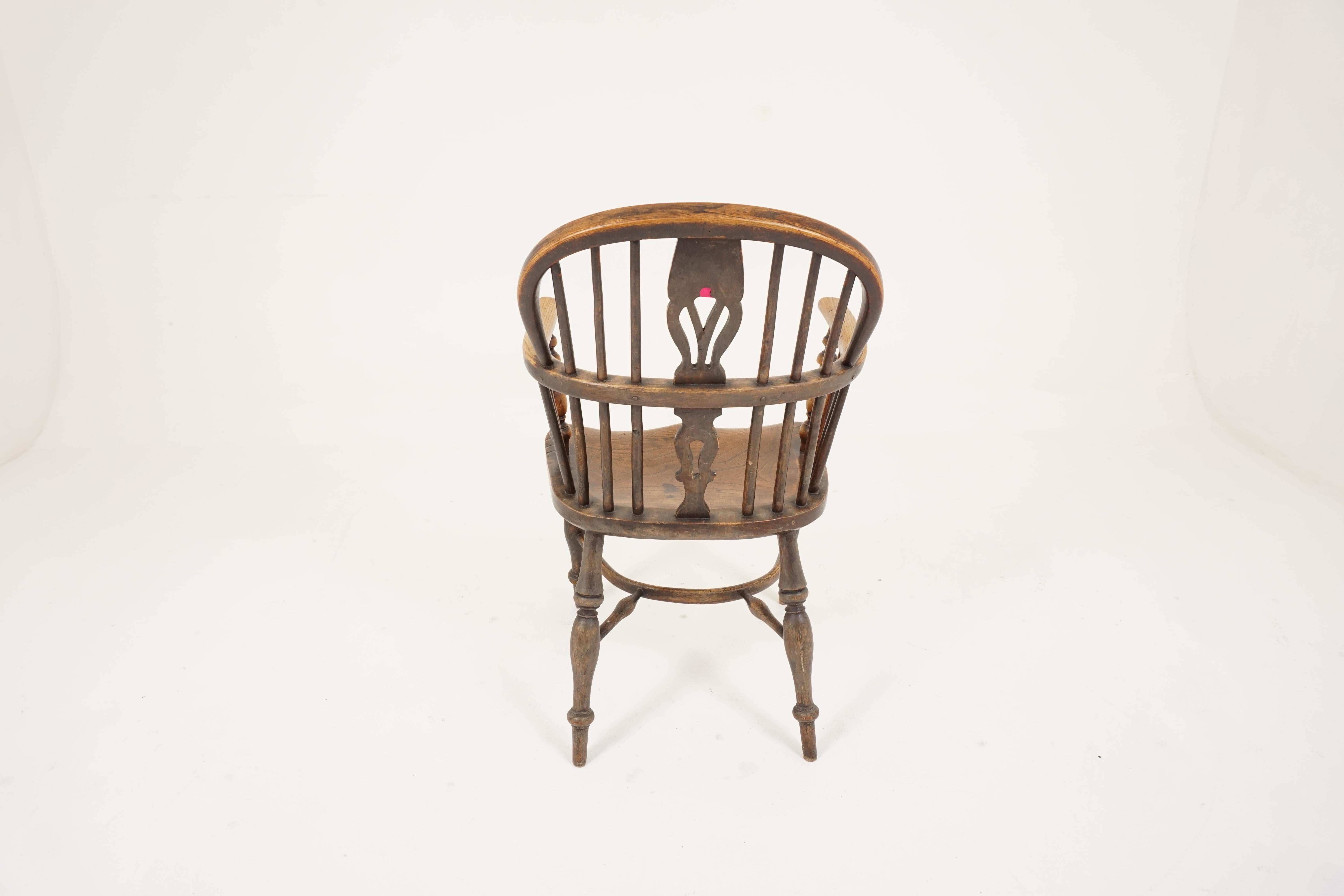 Hand-Crafted Antique Windsor Arm Chair, Country Chair, Elm + Yew, Scotland 1850, H544