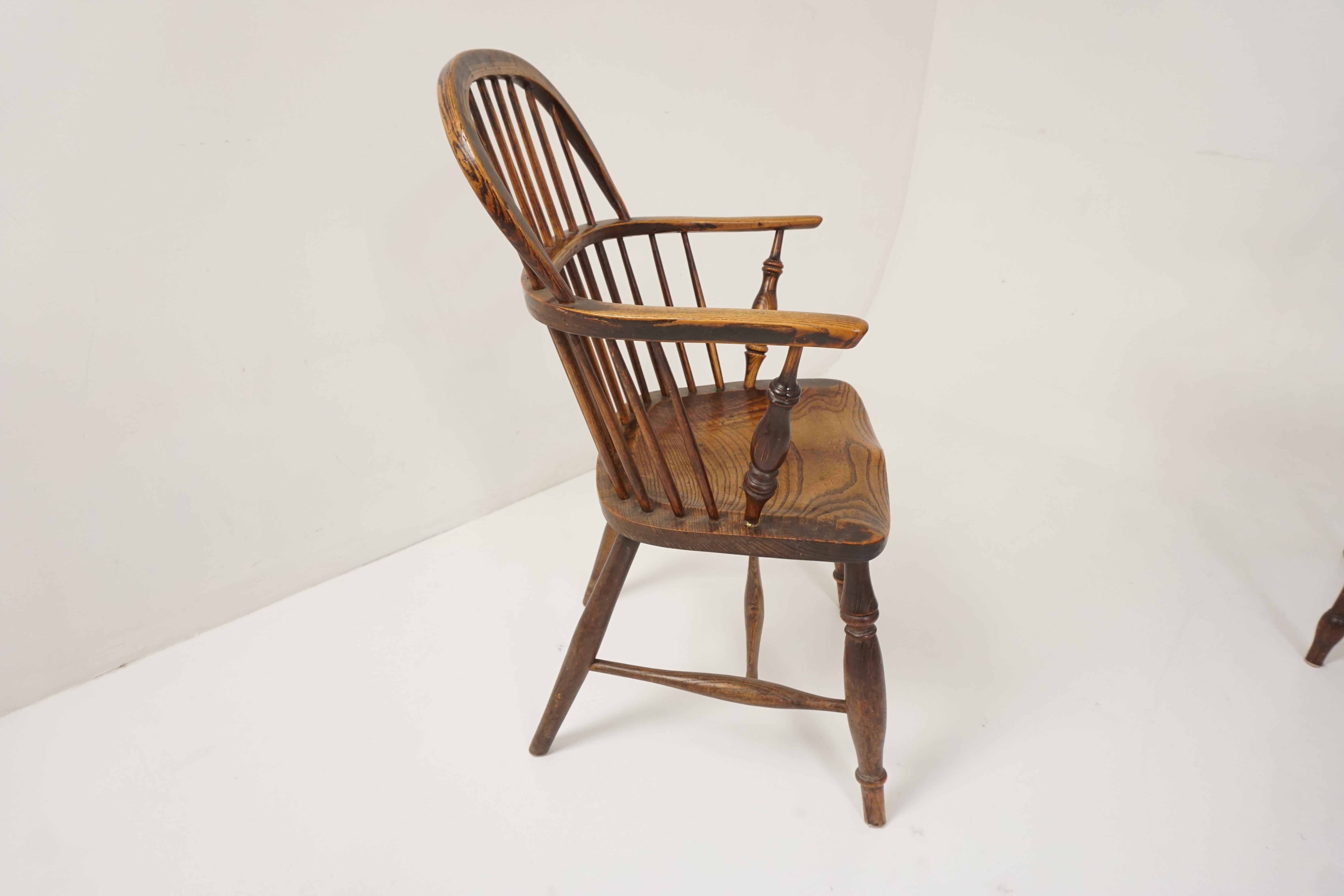 Scottish Antique Windsor Arm Chair, Victorian, Elm + Yew, Low Back, Scotland 1850, B2759
