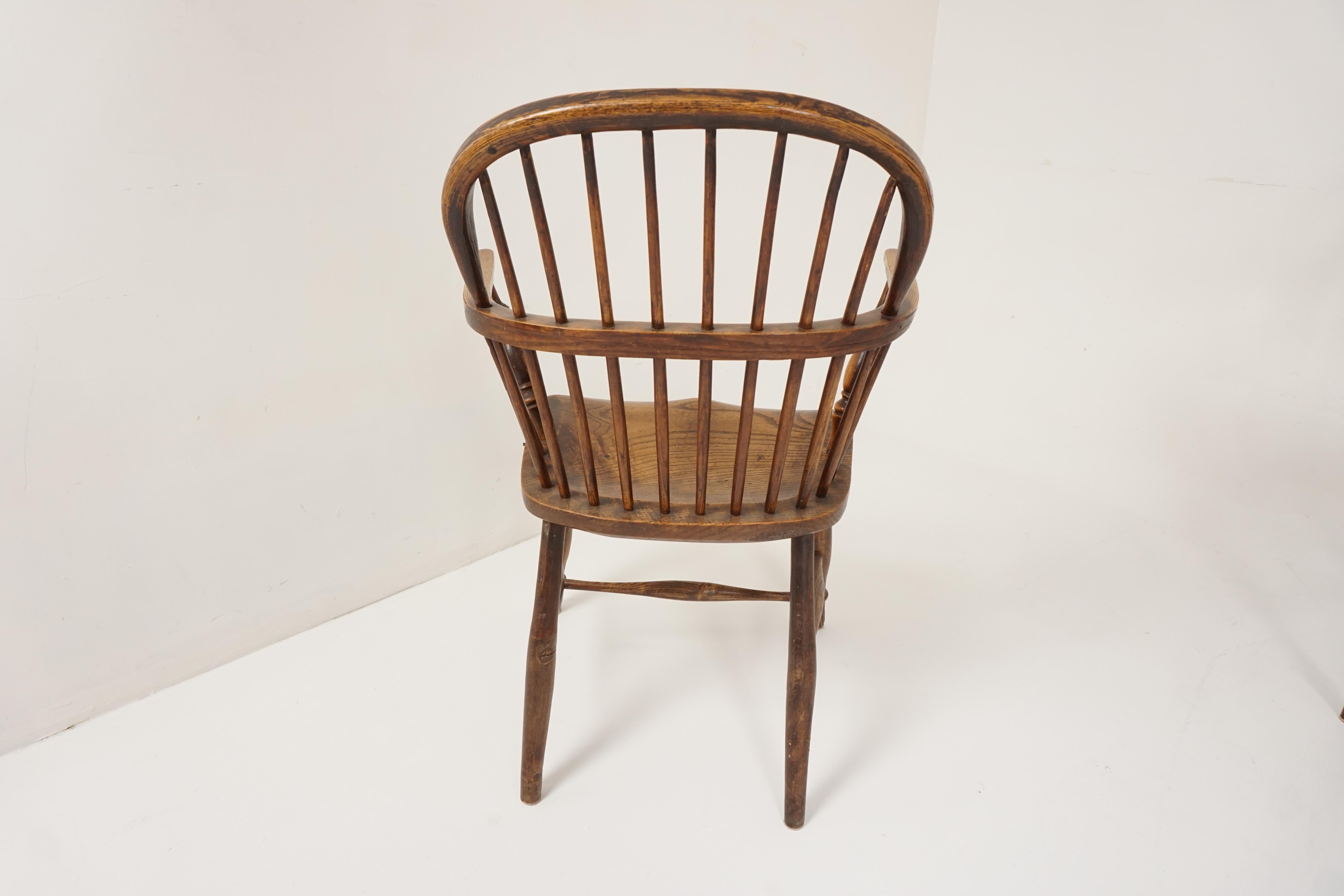 Hand-Crafted Antique Windsor Arm Chair, Victorian, Elm + Yew, Low Back, Scotland 1850, B2759