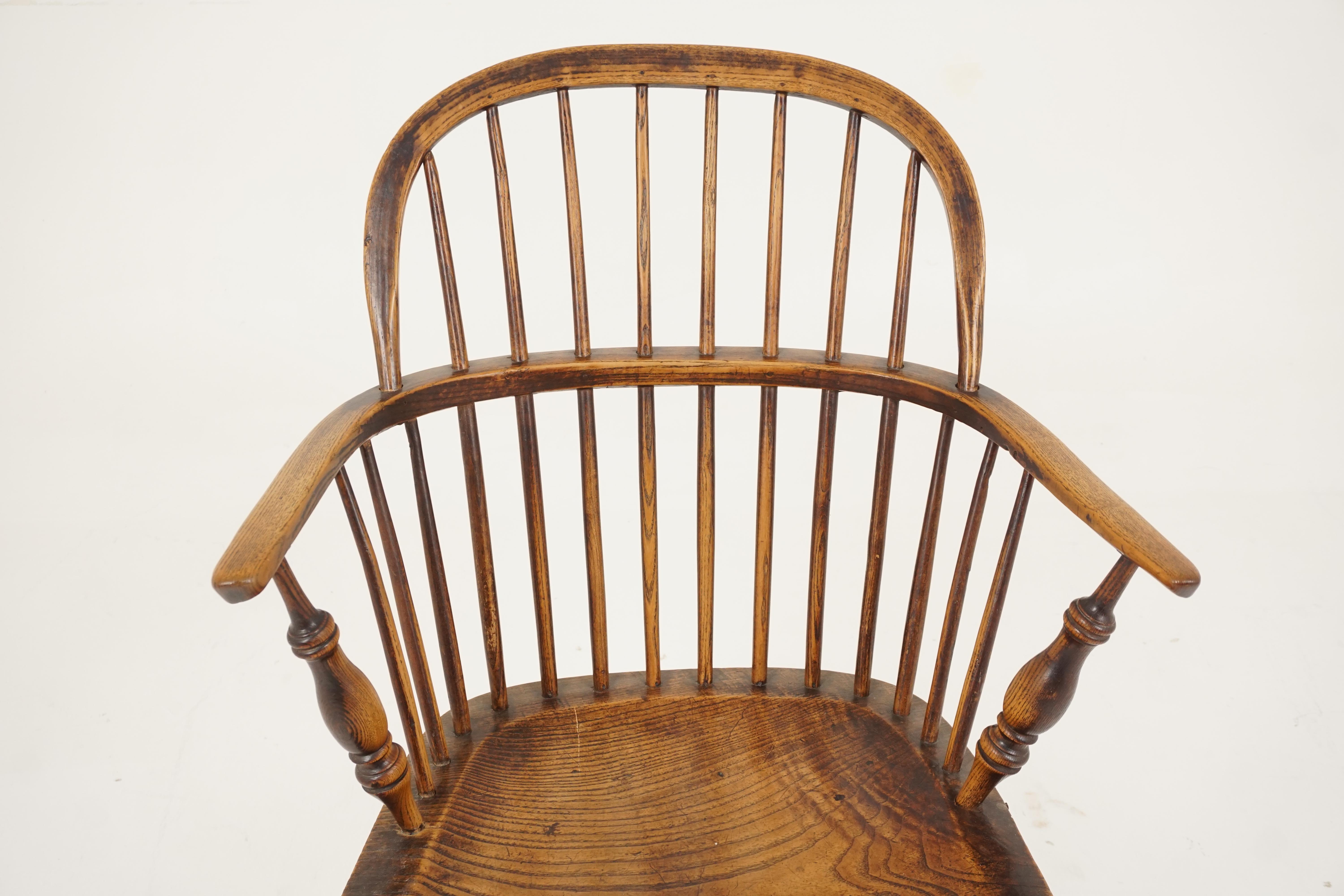 Antique Windsor Arm Chair, Victorian, Elm + Yew, Low Back, Scotland 1850, B2759 In Good Condition In Vancouver, BC