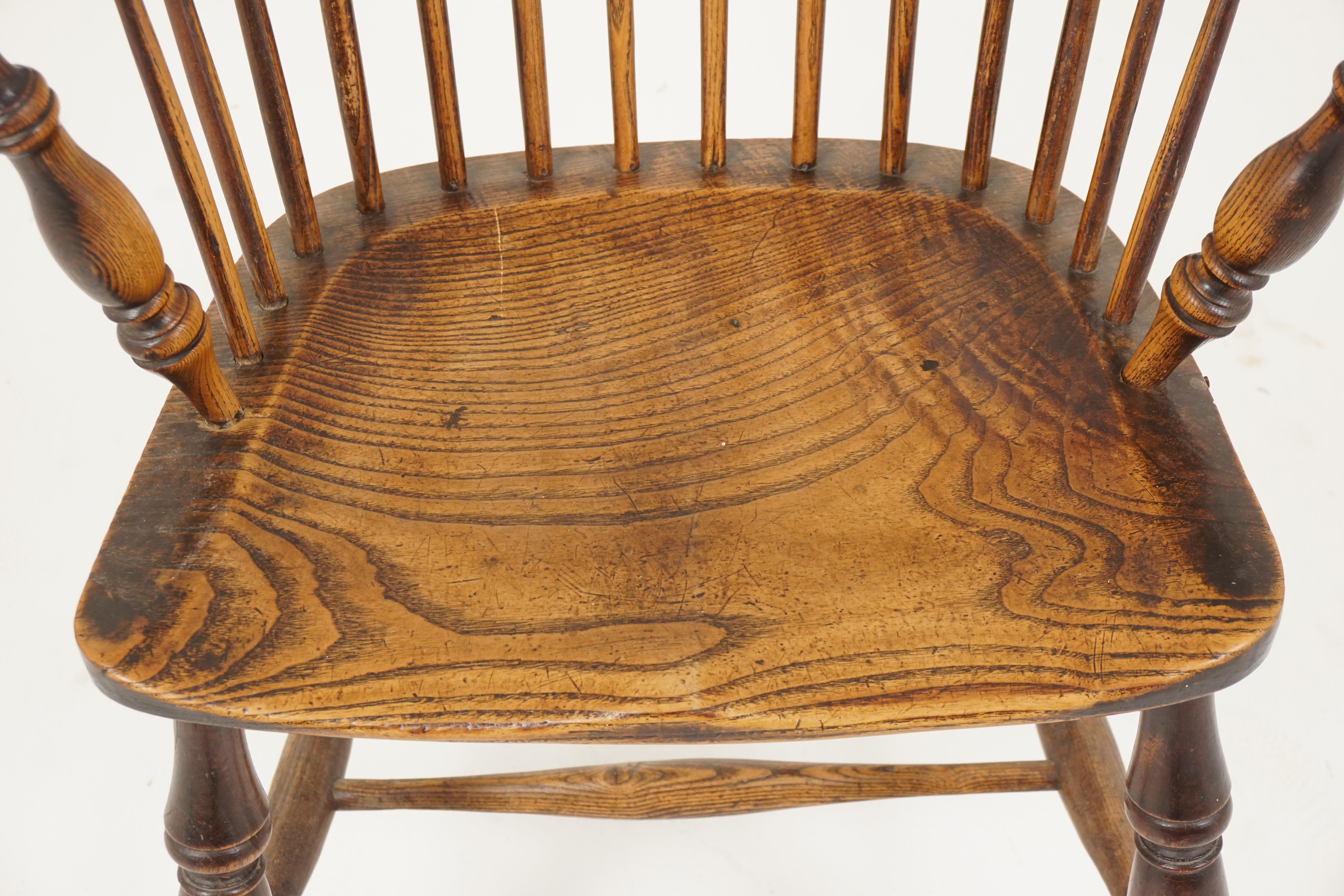 Mid-19th Century Antique Windsor Arm Chair, Victorian, Elm + Yew, Low Back, Scotland 1850, B2759
