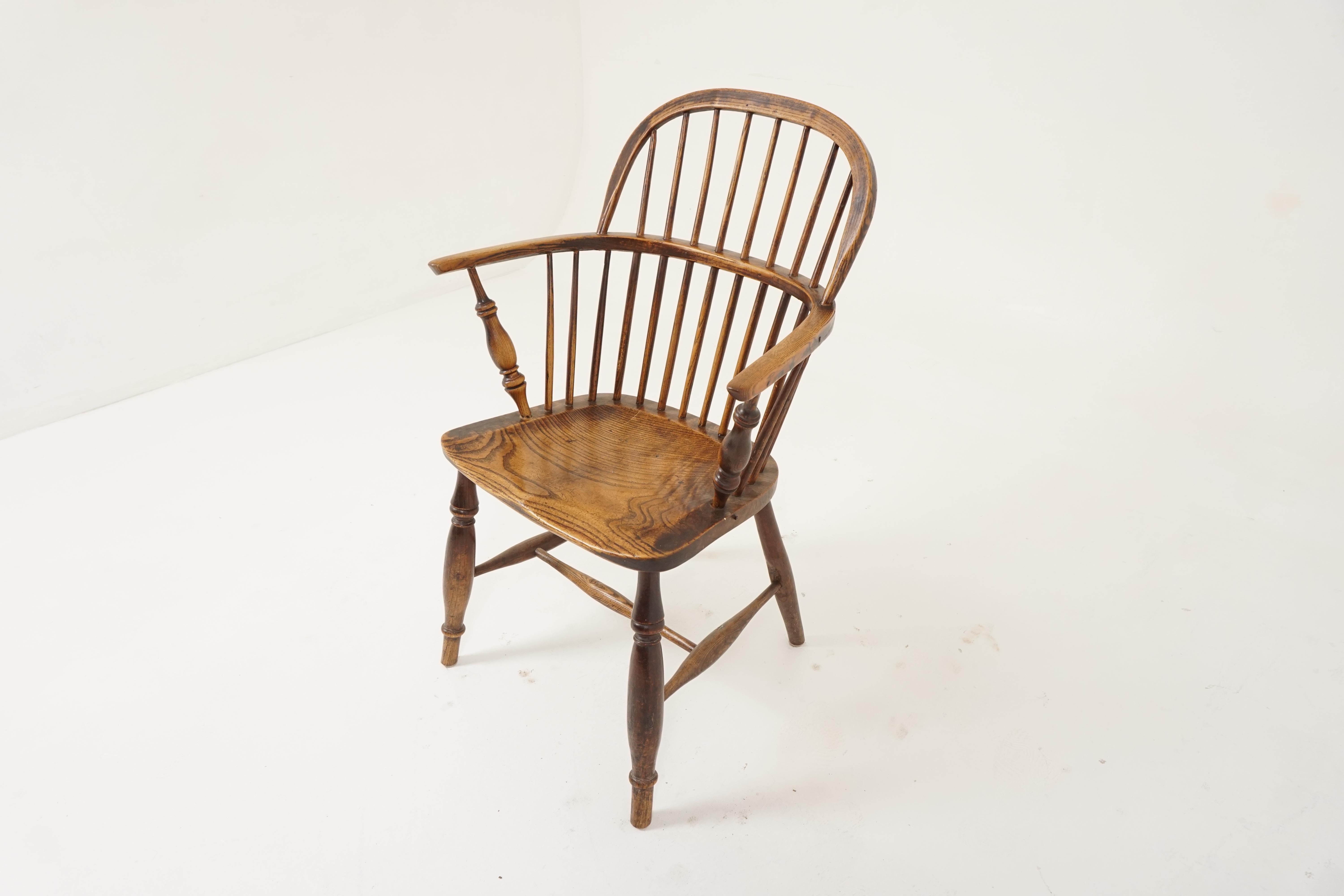 Antique Windsor Arm Chair, Victorian, Elm + Yew, Low Back, Scotland 1850, B2759 1