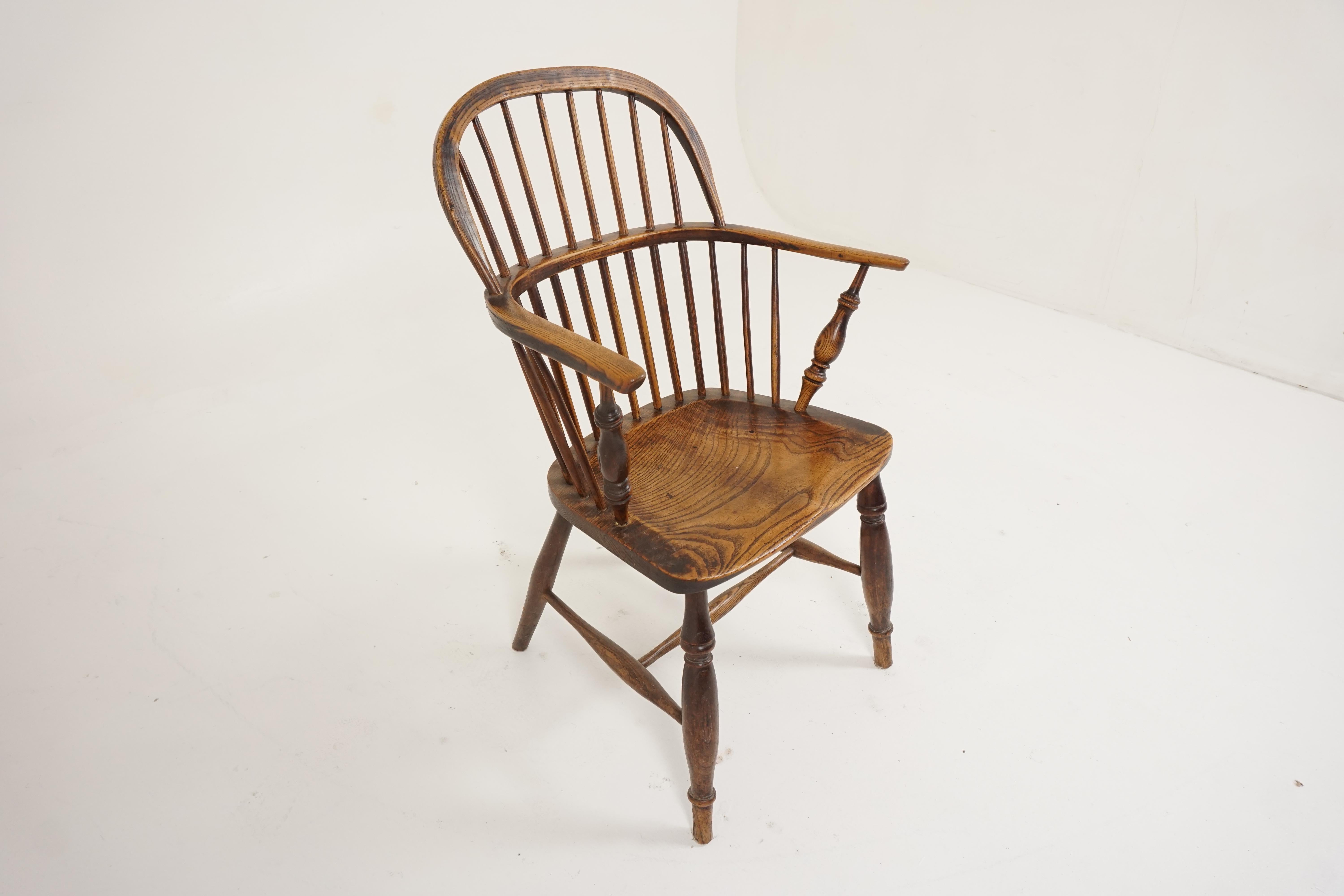 Antique Windsor Arm Chair, Victorian, Elm + Yew, Low Back, Scotland 1850, B2759 2