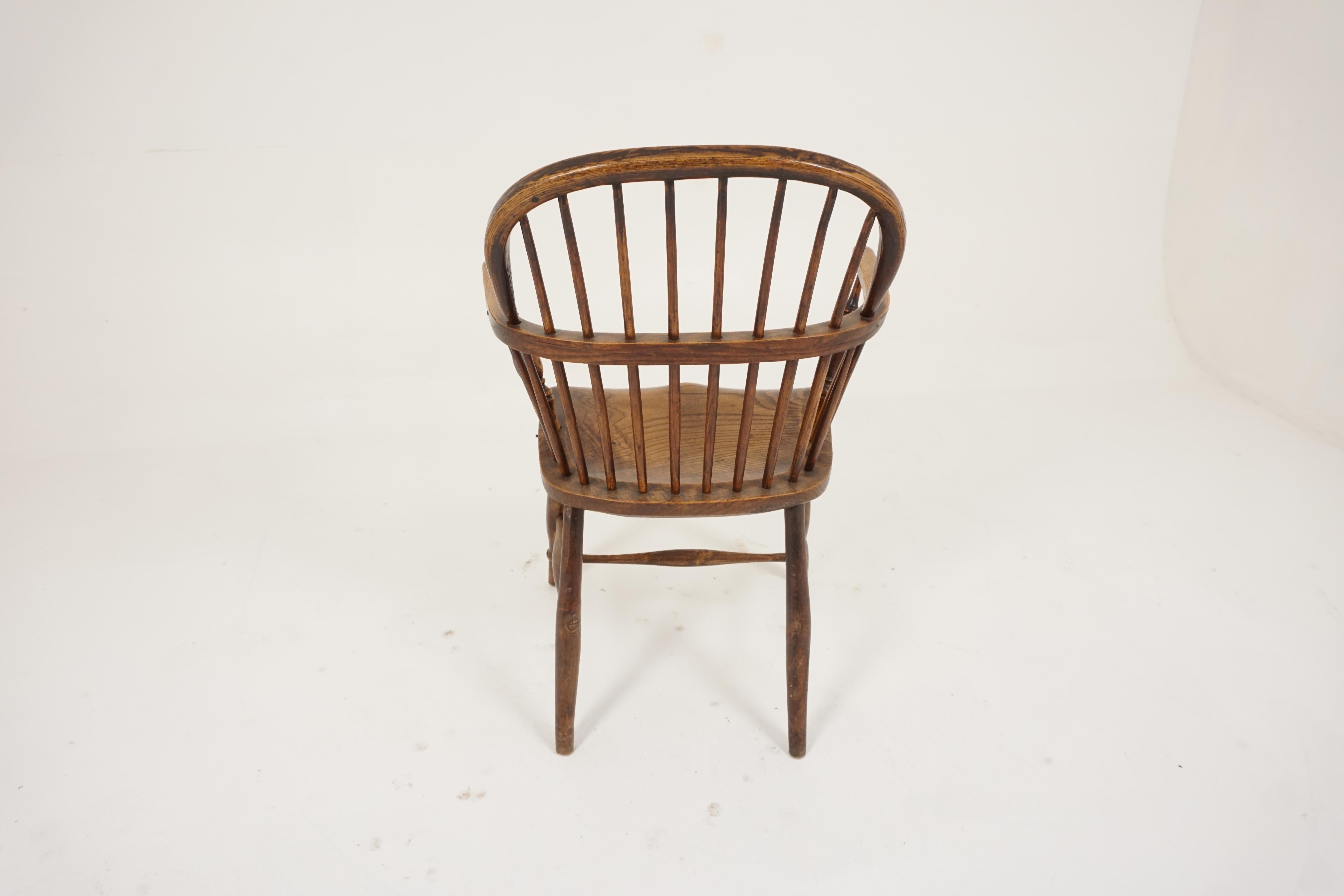 Antique Windsor Arm Chair, Victorian, Elm + Yew, Low Back, Scotland 1850, B2759 3