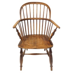 Antique Windsor Arm Chair, Victorian, Elm + Yew, Low Back, Scotland 1850, B2759