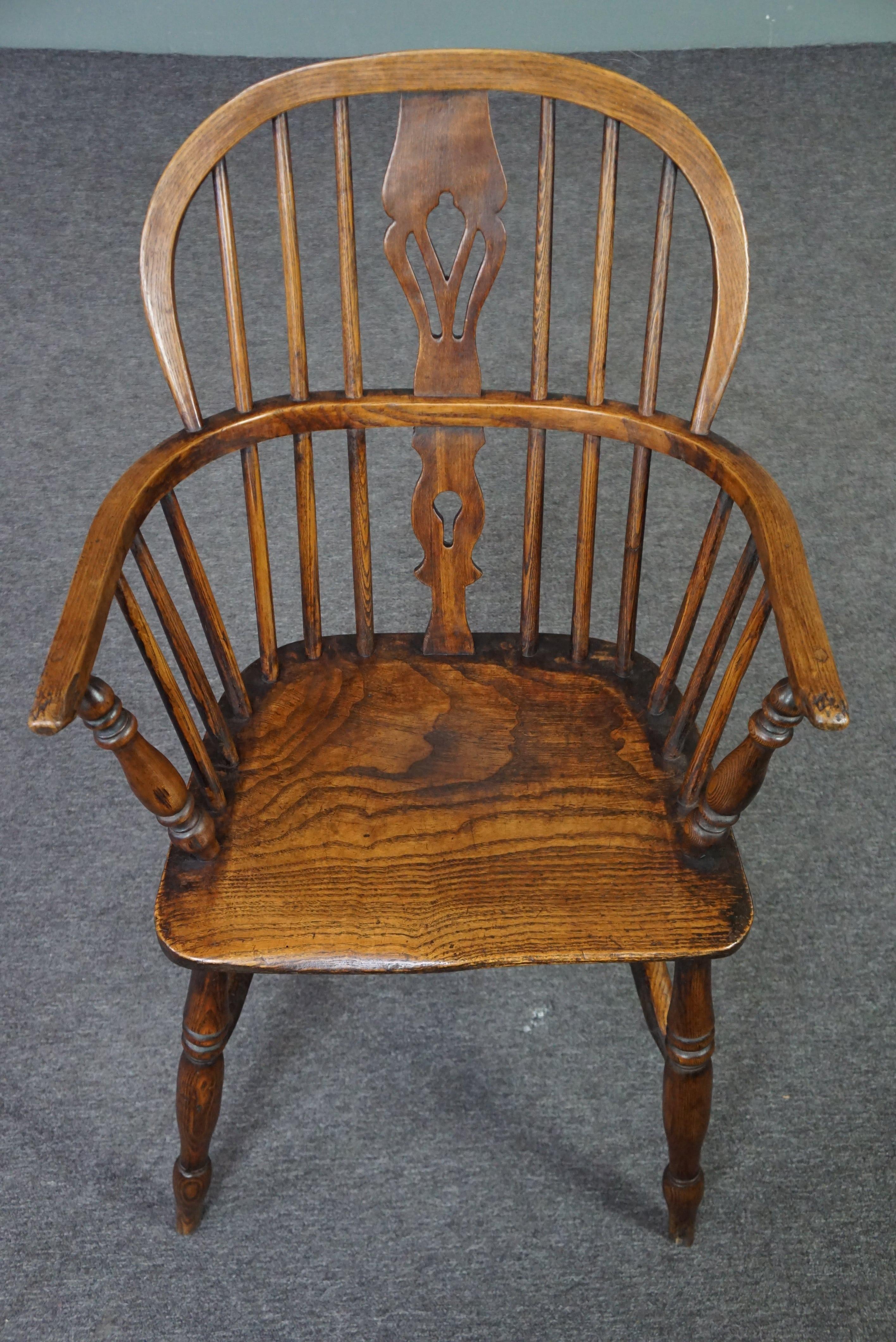 Fauteuil/chaise Windsor antique, dossier bas anglais, 18ème siècle Bon état - En vente à Harderwijk, NL
