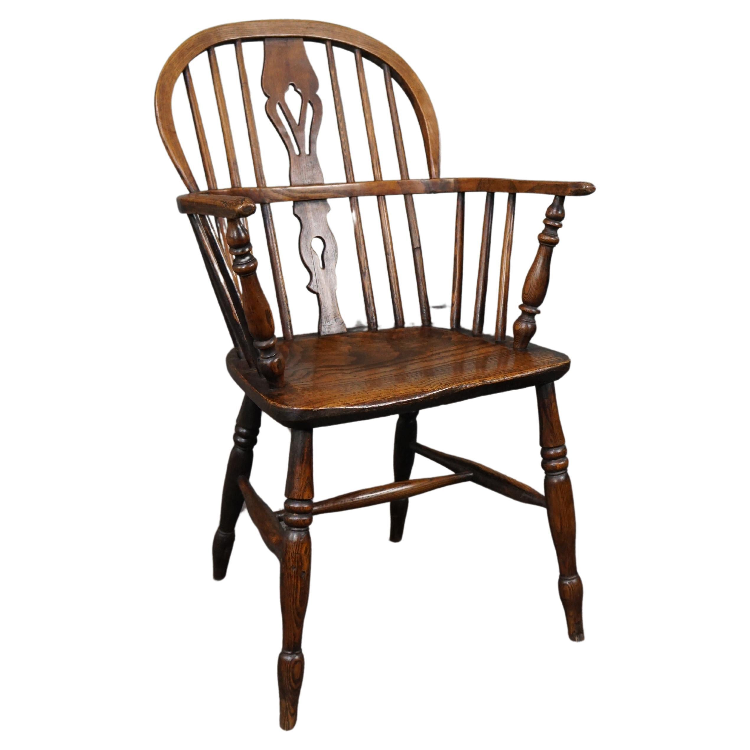 Fauteuil/chaise Windsor antique, dossier bas anglais, 18ème siècle en vente