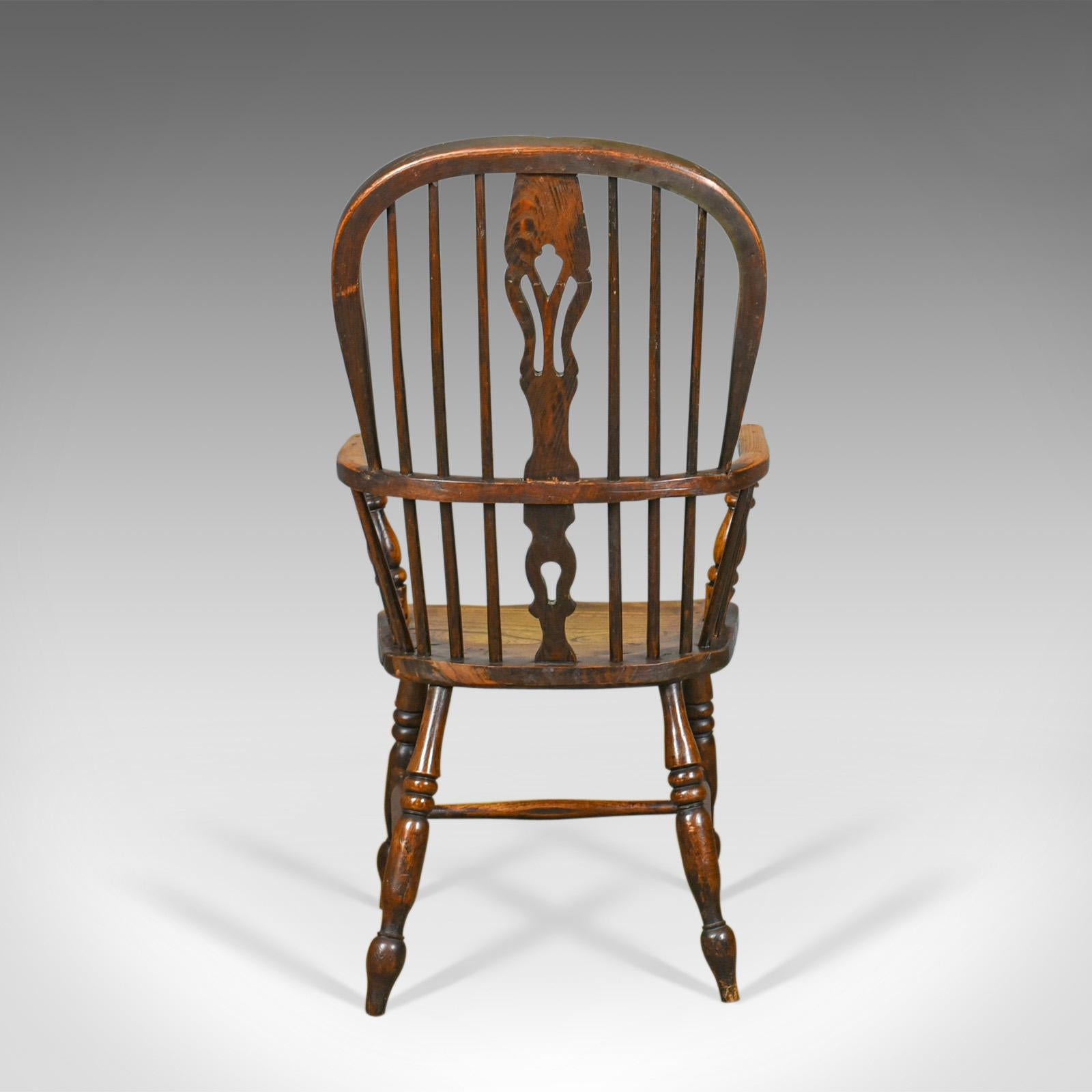 Antique Windsor Armchair, Victorian Country Kitchen Stick Back Elbow, circa 1850 In Good Condition In Hele, Devon, GB