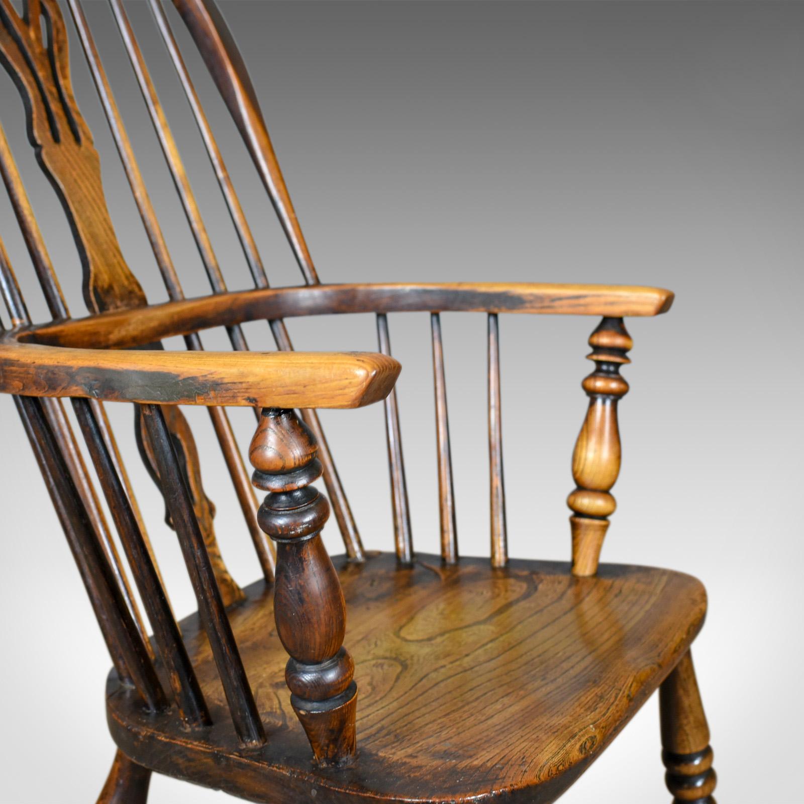 Antique Windsor Armchair, Victorian Country Kitchen Stick Back Elbow, circa 1850 1
