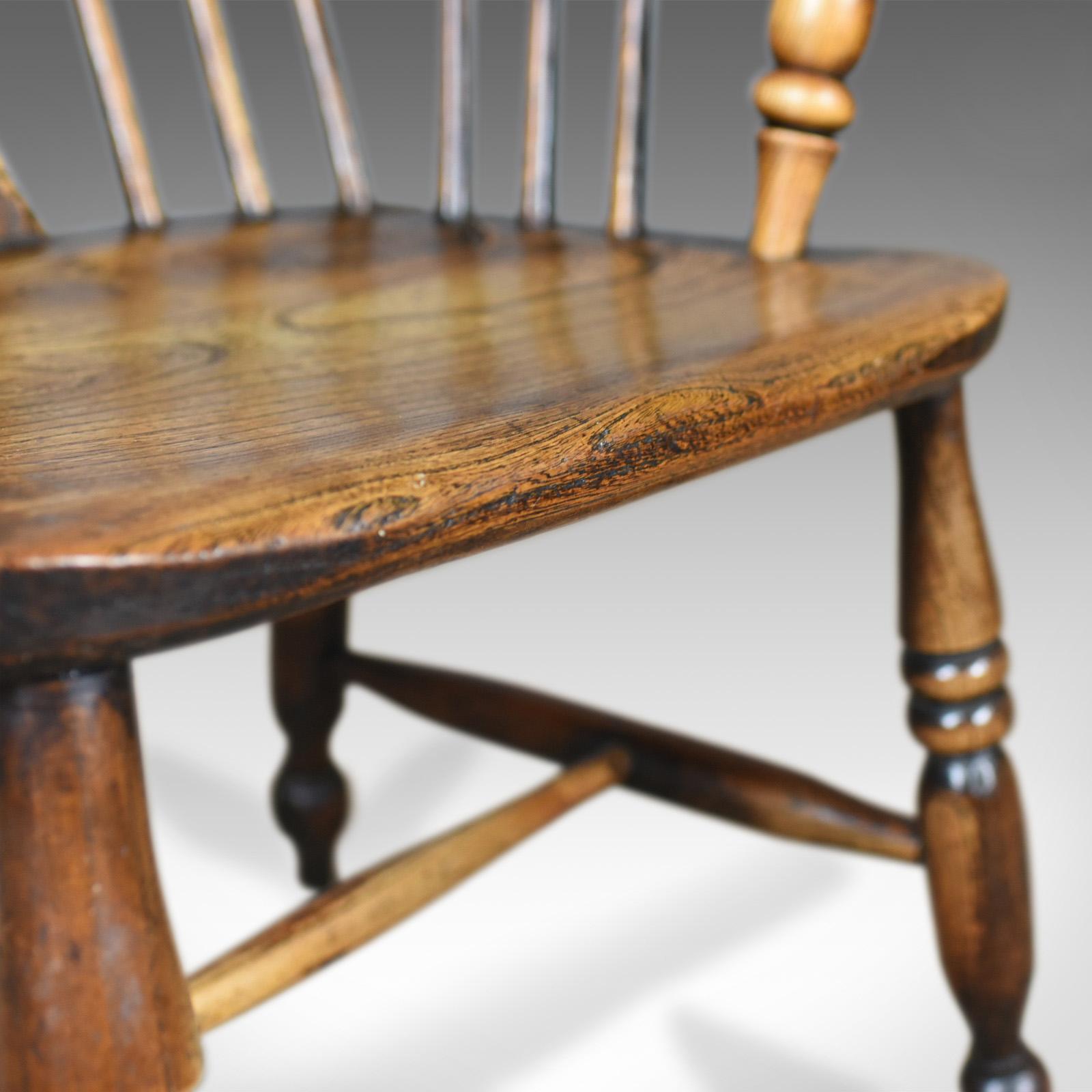 Antique Windsor Armchair, Victorian Country Kitchen Stick Back Elbow, circa 1850 2