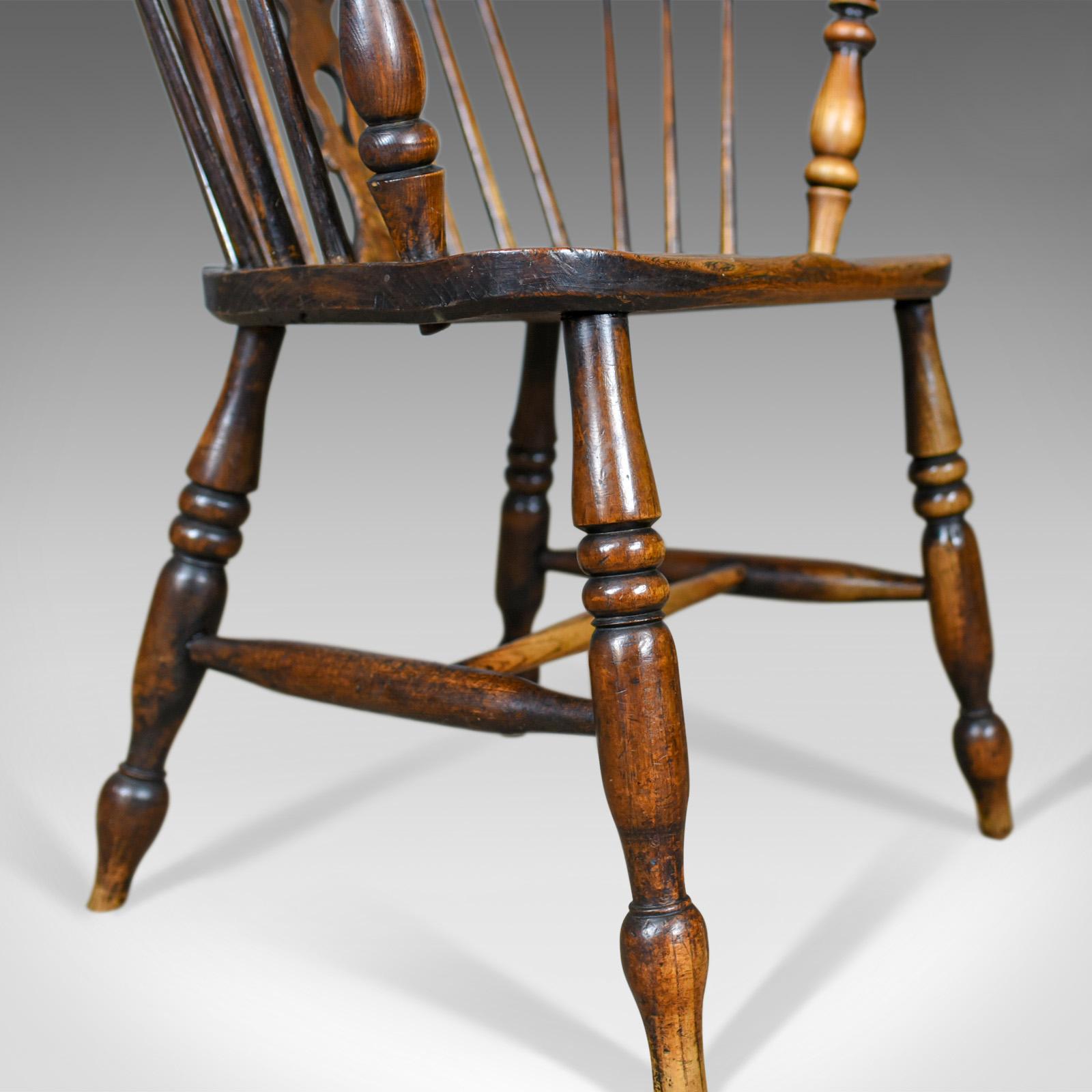 Antique Windsor Armchair, Victorian Country Kitchen Stick Back Elbow, circa 1850 3