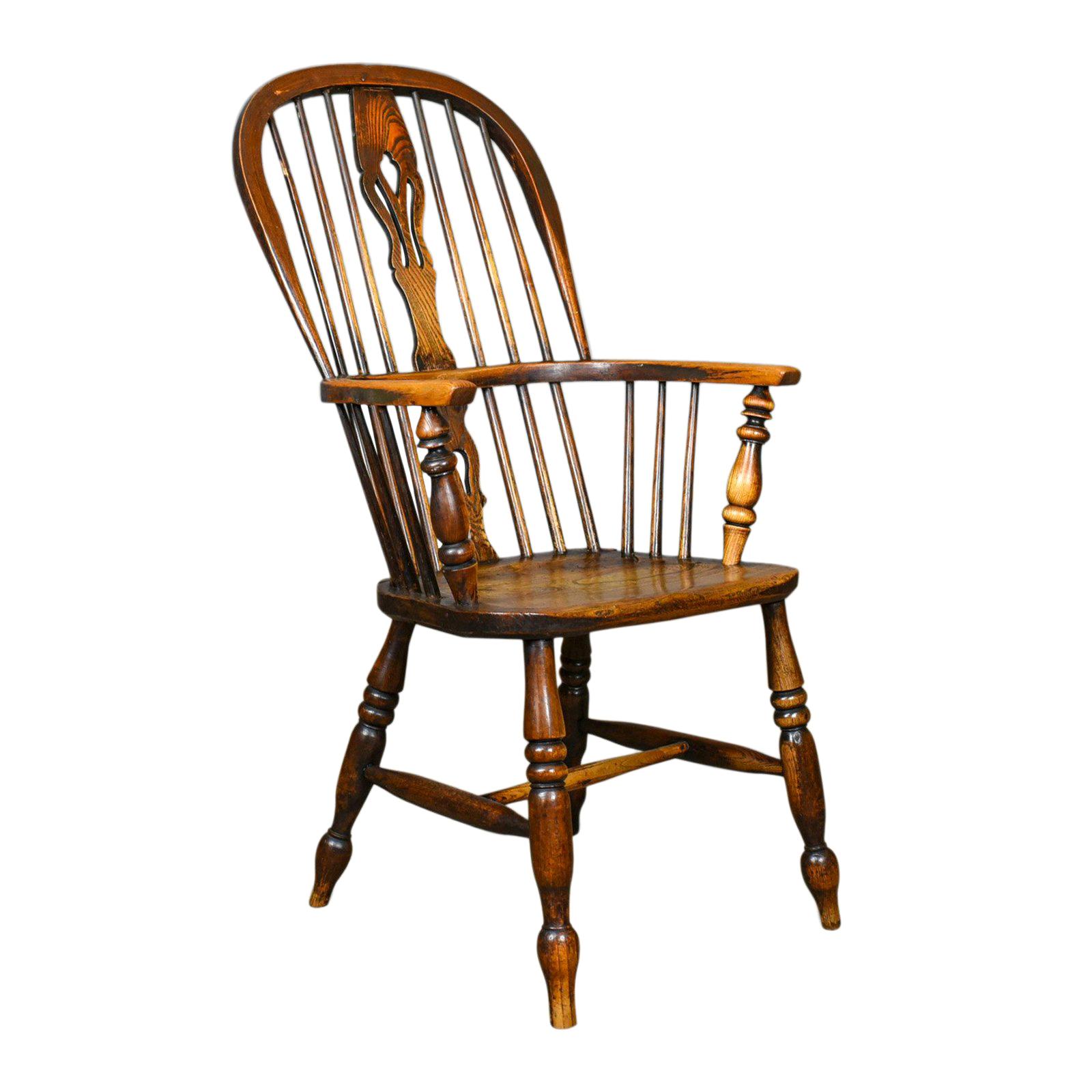 Antique Windsor Armchair, Victorian Country Kitchen Stick Back Elbow, circa 1850