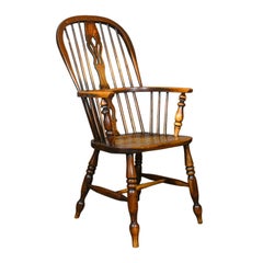 Antique Windsor Armchair, Victorian Country Kitchen Stick Back Elbow, circa 1850