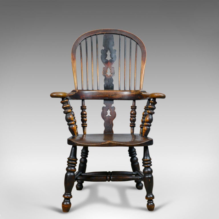 Antique Windsor Broad Arm Elbow Chair, English, Victorian, Elm, Ash, circa 1850 at 1stDibs