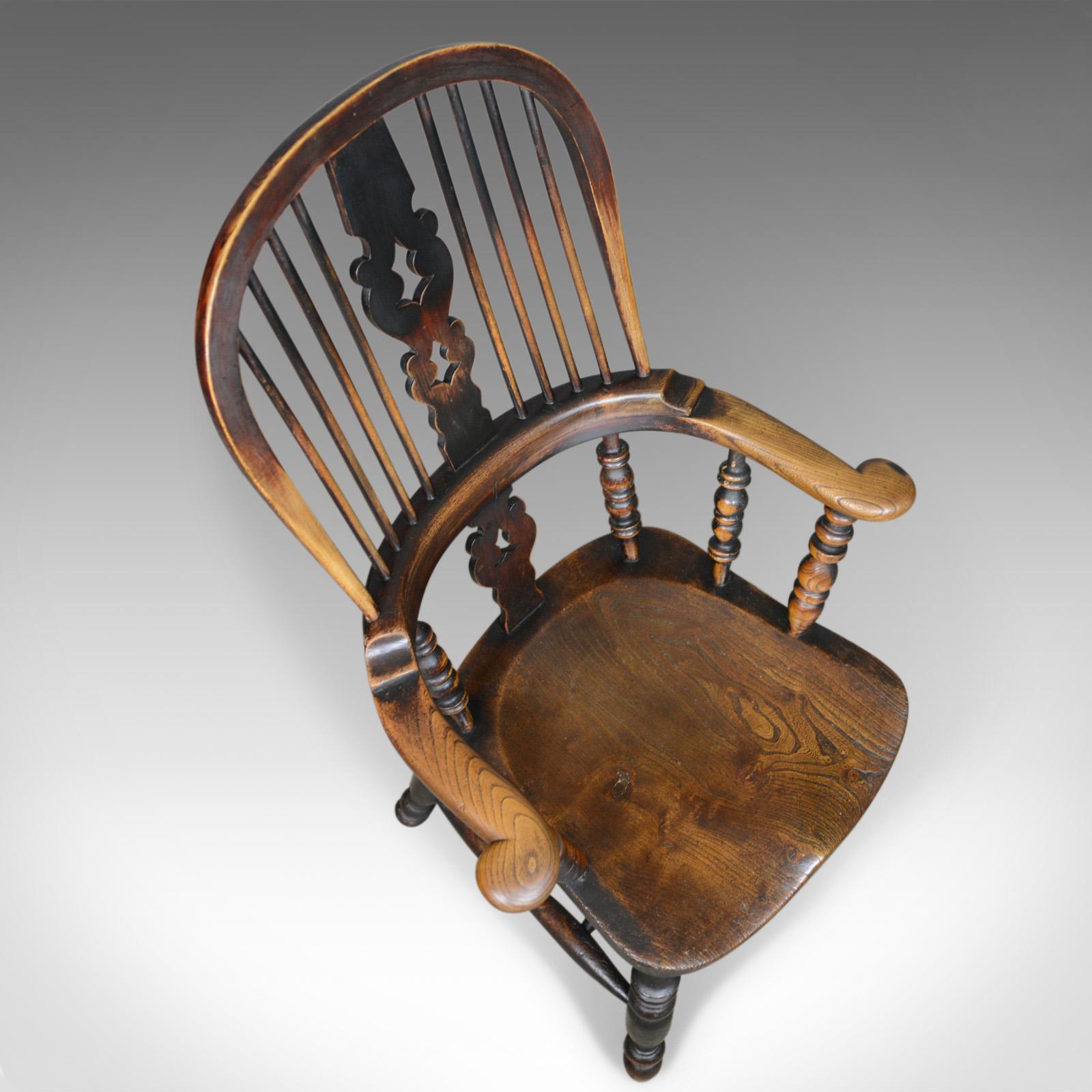 Antique Windsor Broad Arm Elbow Chair, English, Victorian, Elm, Ash, circa 1850 1