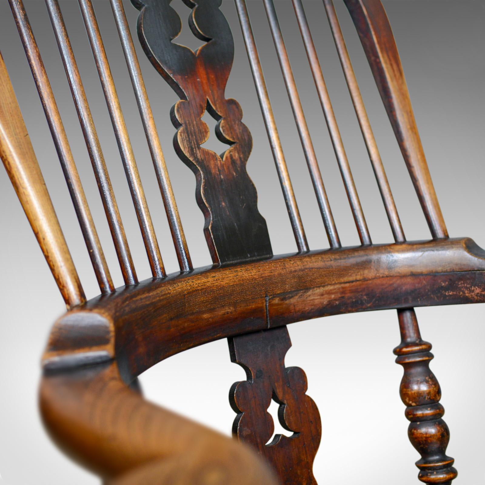 Antique Windsor Broad Arm Elbow Chair, English, Victorian, Elm, Ash, circa 1850 3