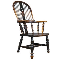 Antique Windsor Broad Arm Elbow Chair, English, Victorian, Elm, Ash, circa 1850