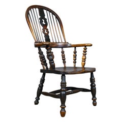 Antique Windsor Broad Arm Elbow Chair, English, Victorian, Elm, Ash, circa 1850