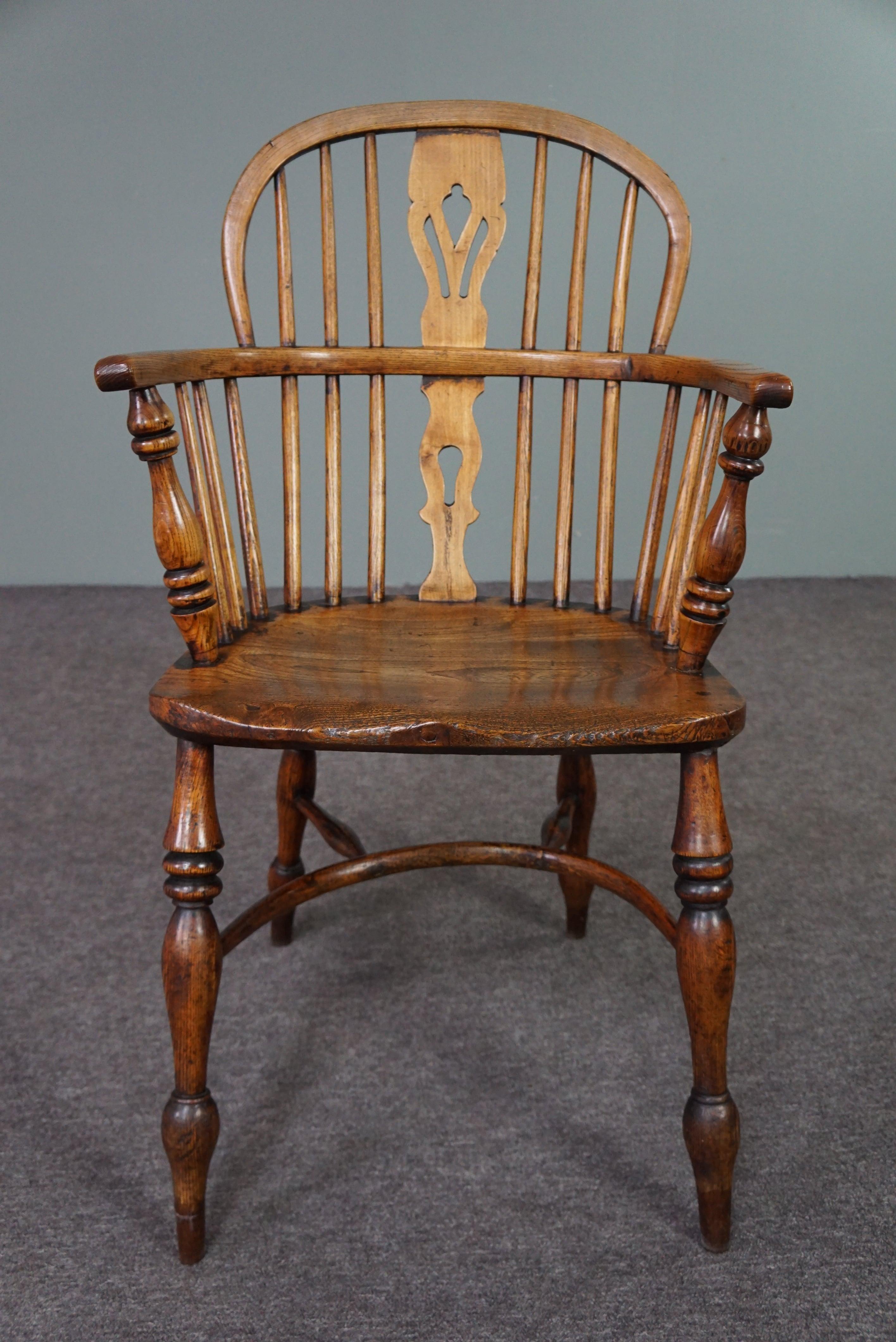 Hand-Crafted Antique Windsor chair/armchair, English Low Back, 18th century For Sale