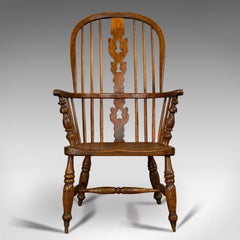Antiker antiker Windsor-Stuhl, Britisch, Ulme, Esche, Elbow, Sessel, viktorianisch, um 1860