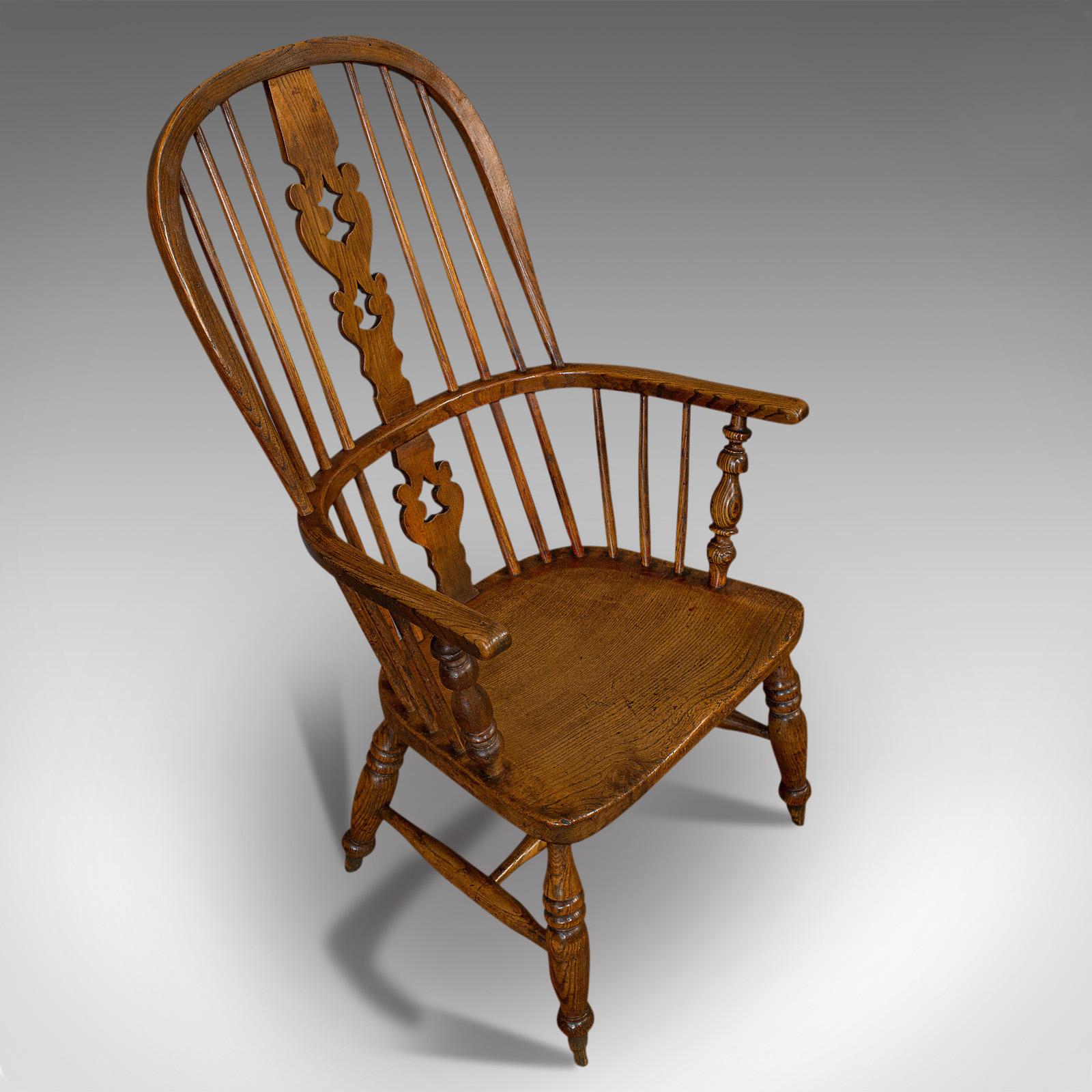 19th Century Antique Windsor Chair, British, Elm, Ash, Elbow, Armchair, Victorian, circa 1860