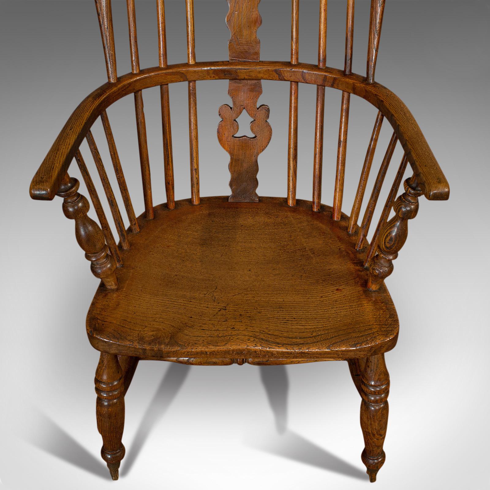Antique Windsor Chair, British, Elm, Ash, Elbow, Armchair, Victorian, circa 1860 3