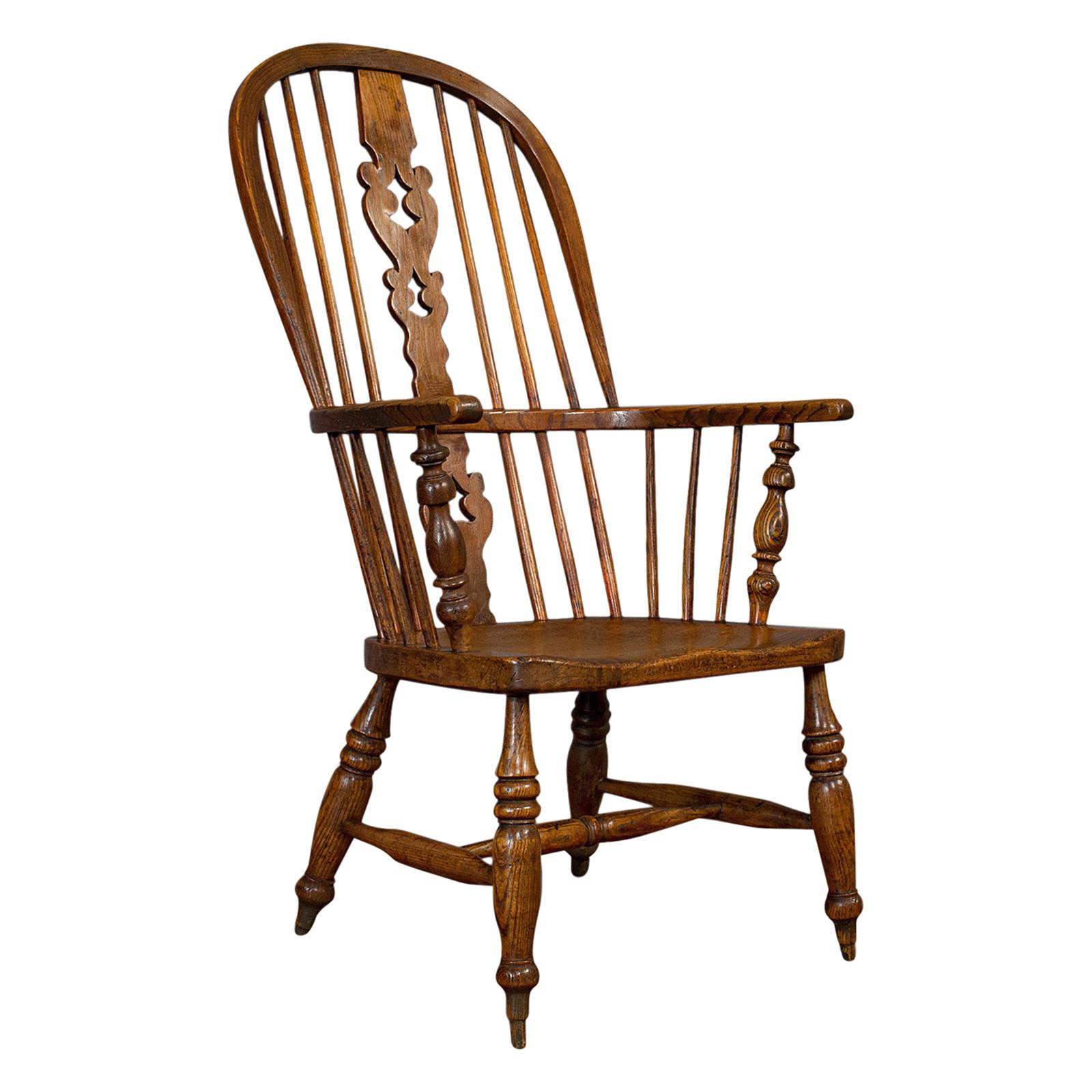 Antique Windsor Chair, British, Elm, Ash, Elbow, Armchair, Victorian, circa 1860