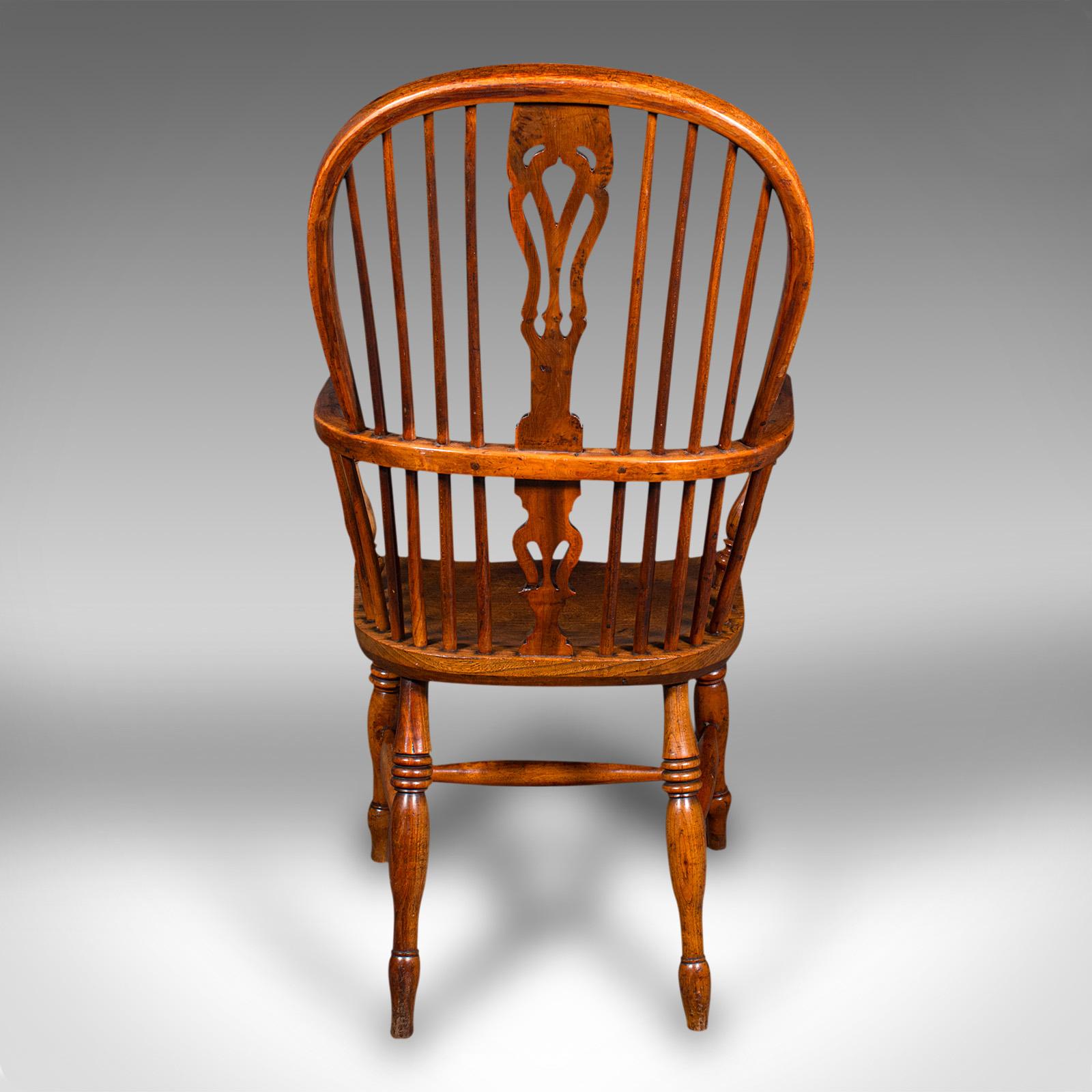 19th Century Antique Windsor Chair, English, Elm, Elbow, Armchair, Country House, Victorian