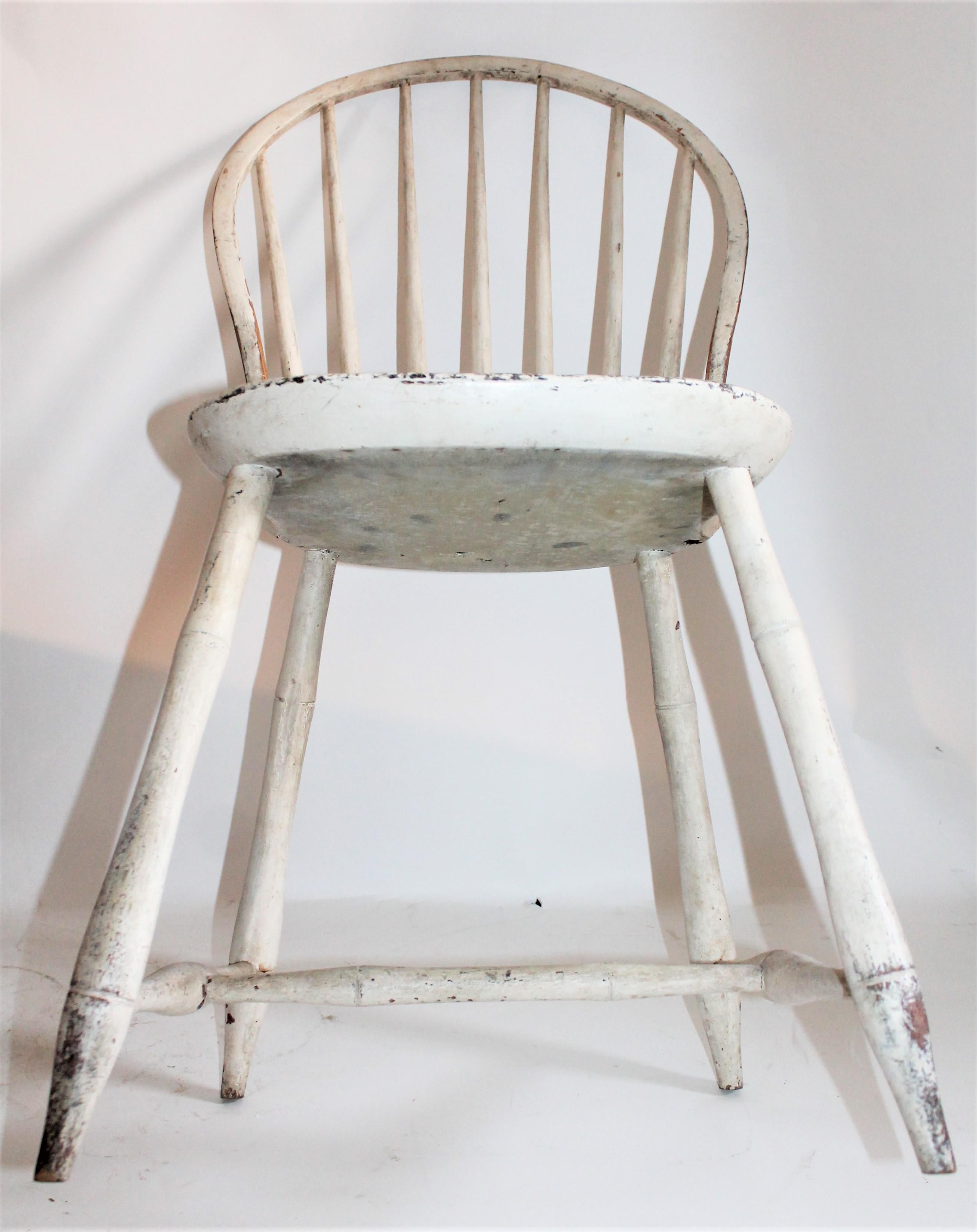 Country Antique Windsor Chair in Original White Painted Surface For Sale