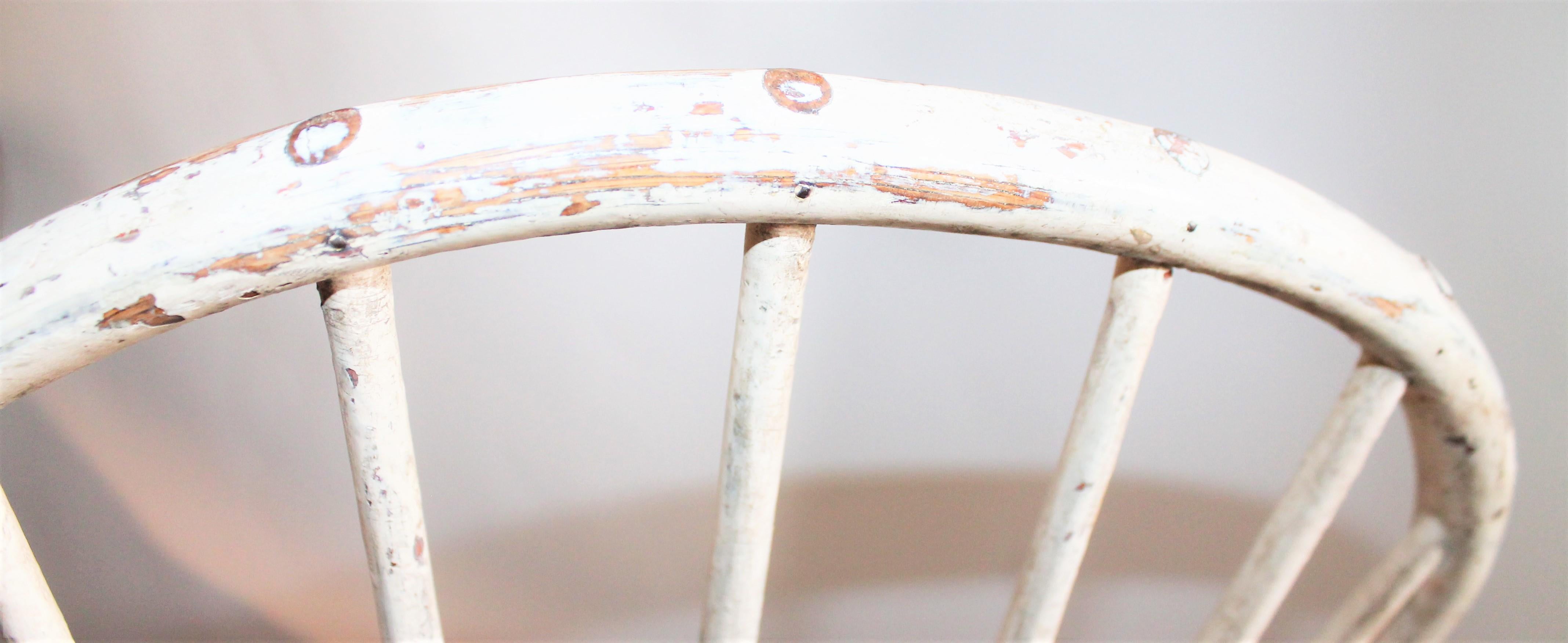 American Antique Windsor Chair in Original White Painted Surface For Sale