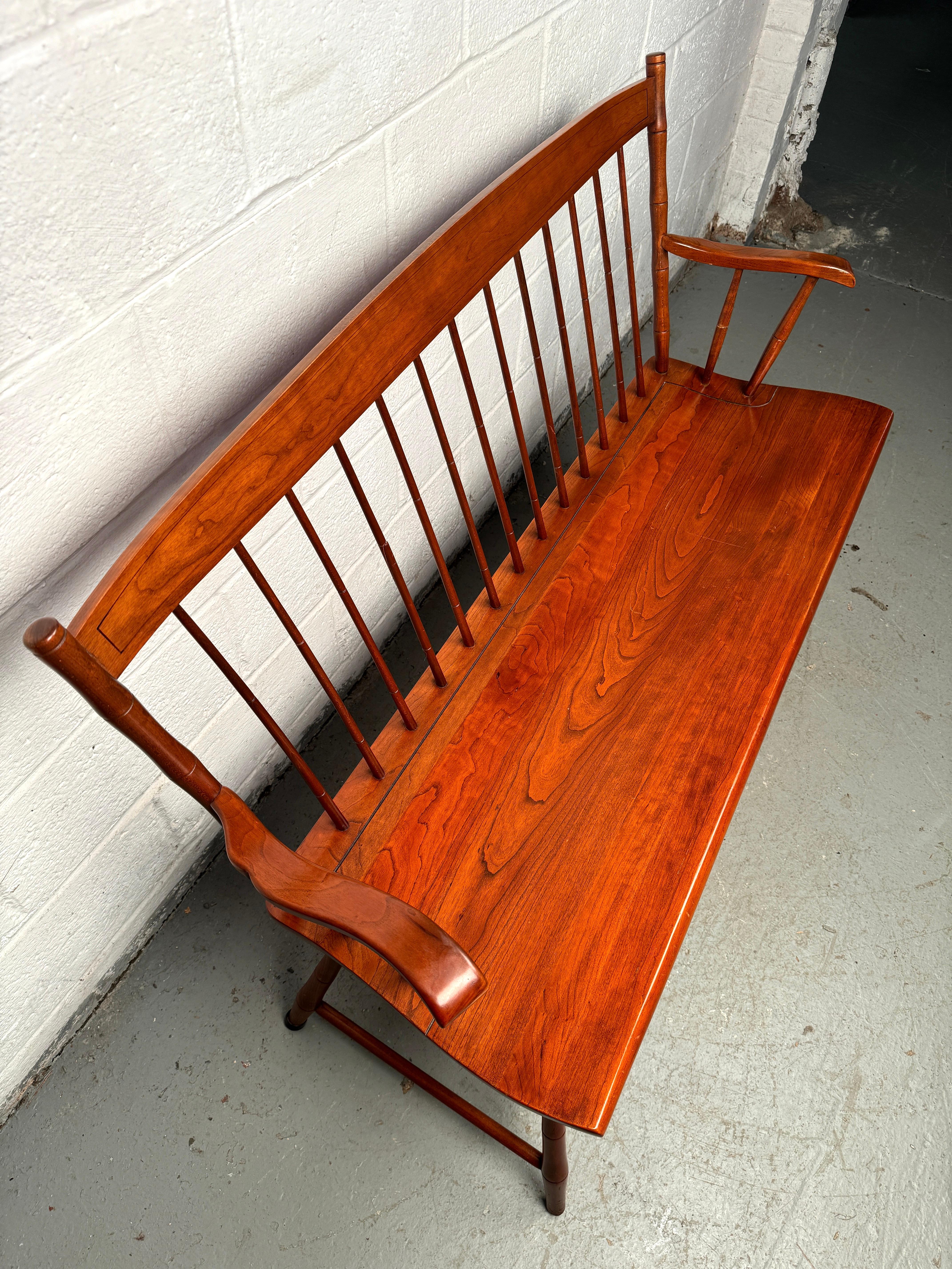 Antique Windsor Cherry Hardwood Bench by Pennsylvania House For Sale 6