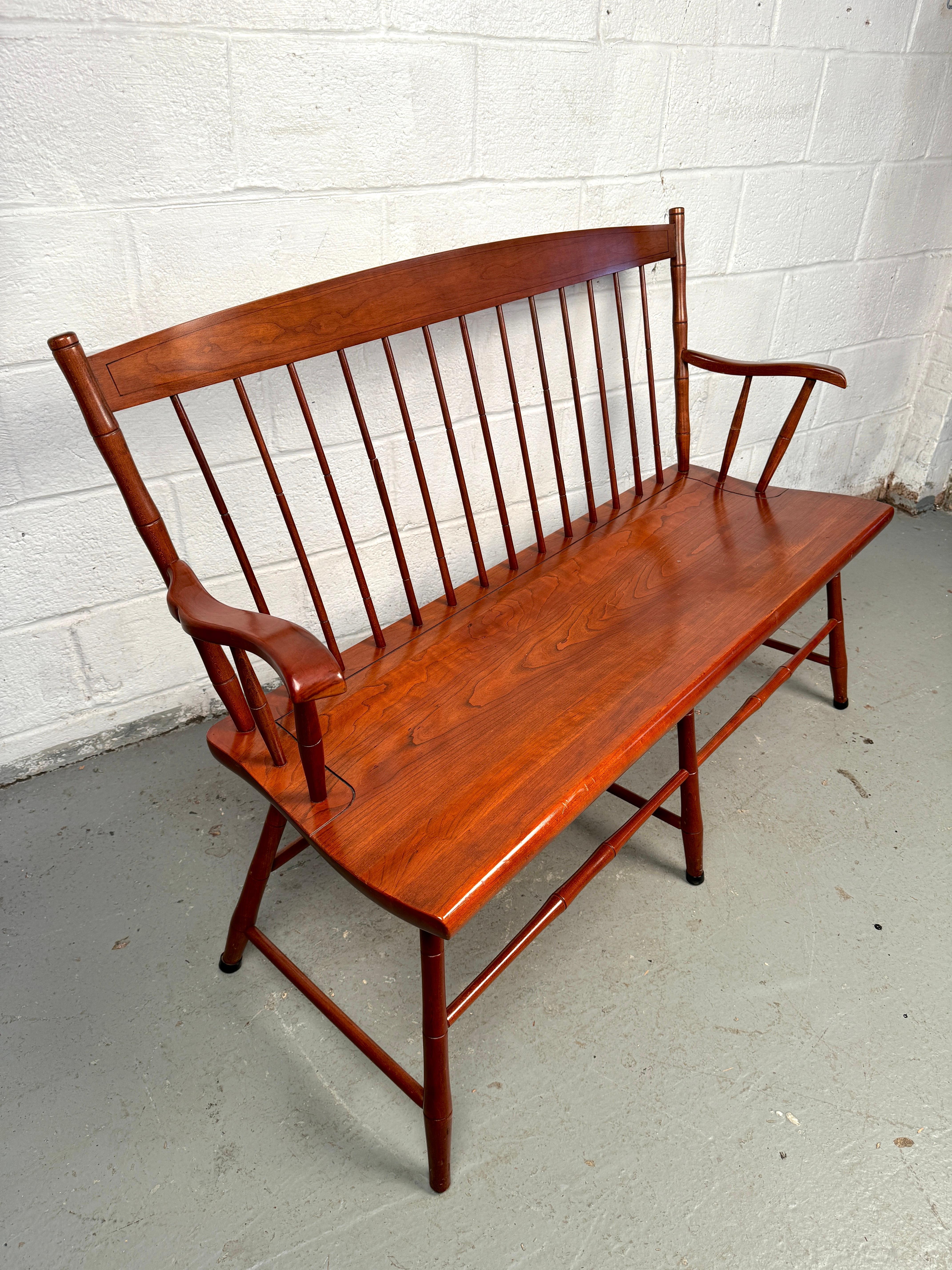Mid-Century Modern Antique Windsor Cherry Hardwood Bench by Pennsylvania House For Sale