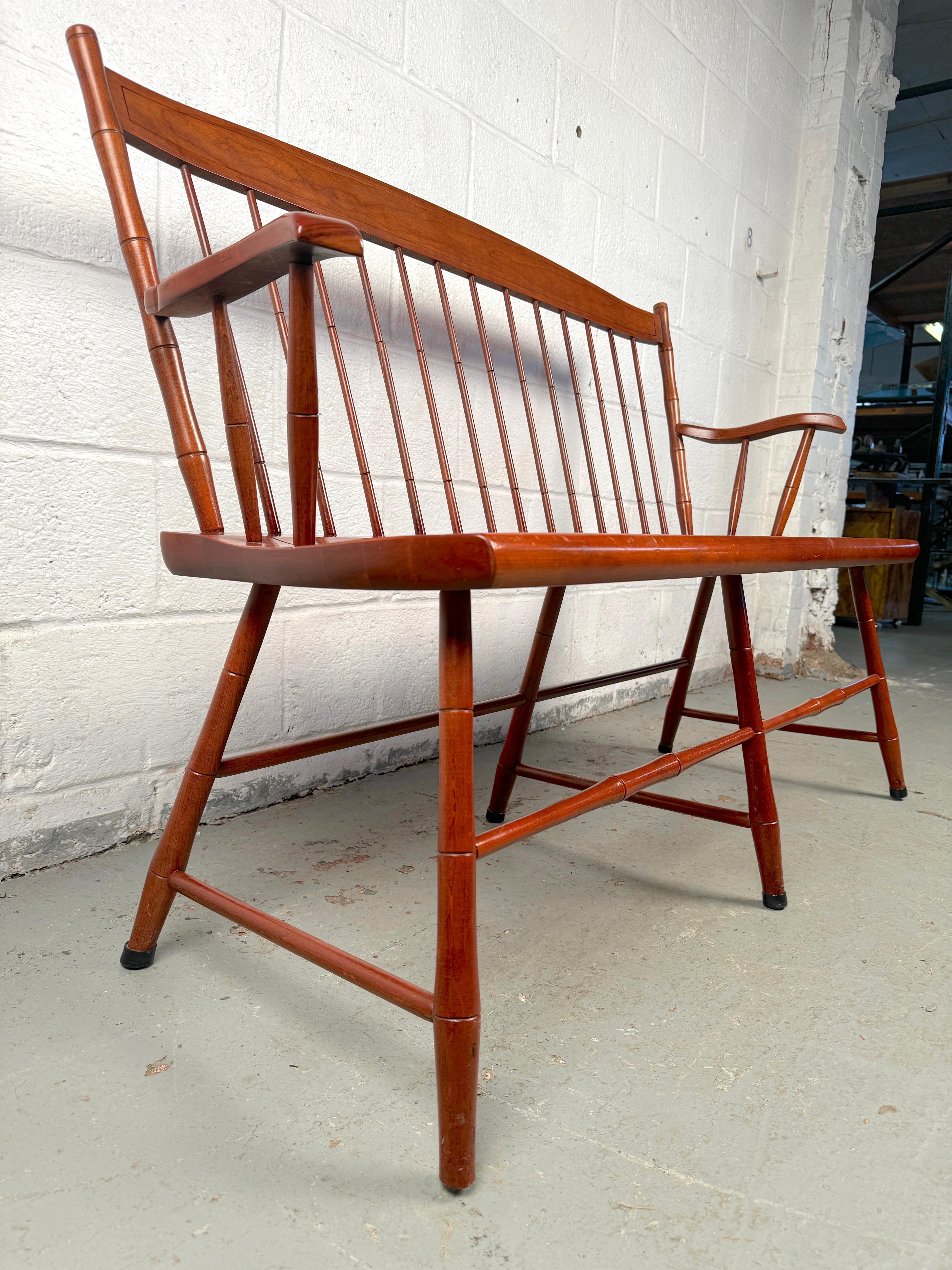 20th Century Antique Windsor Cherry Hardwood Bench by Pennsylvania House For Sale