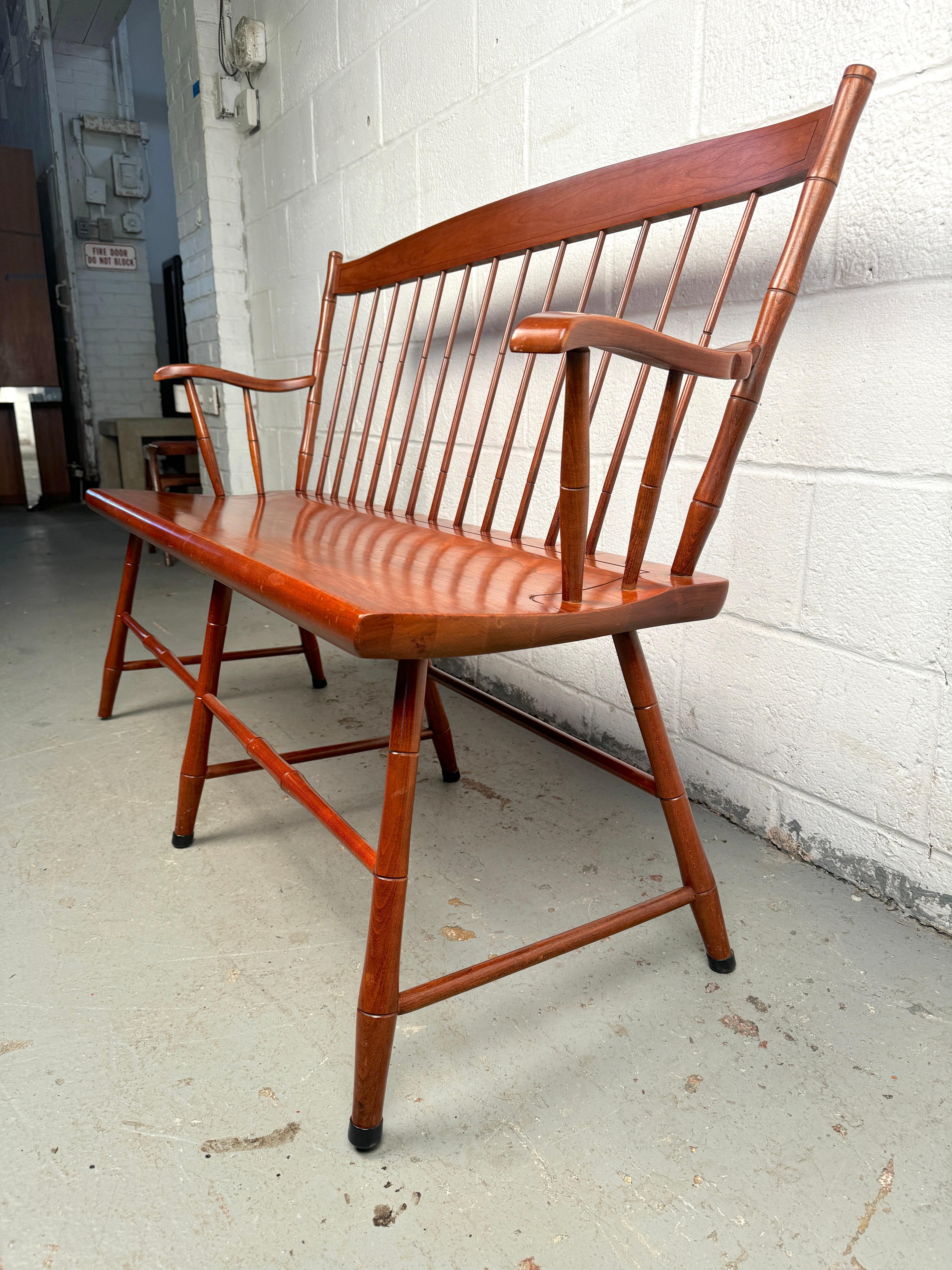 Wood Antique Windsor Cherry Hardwood Bench by Pennsylvania House For Sale