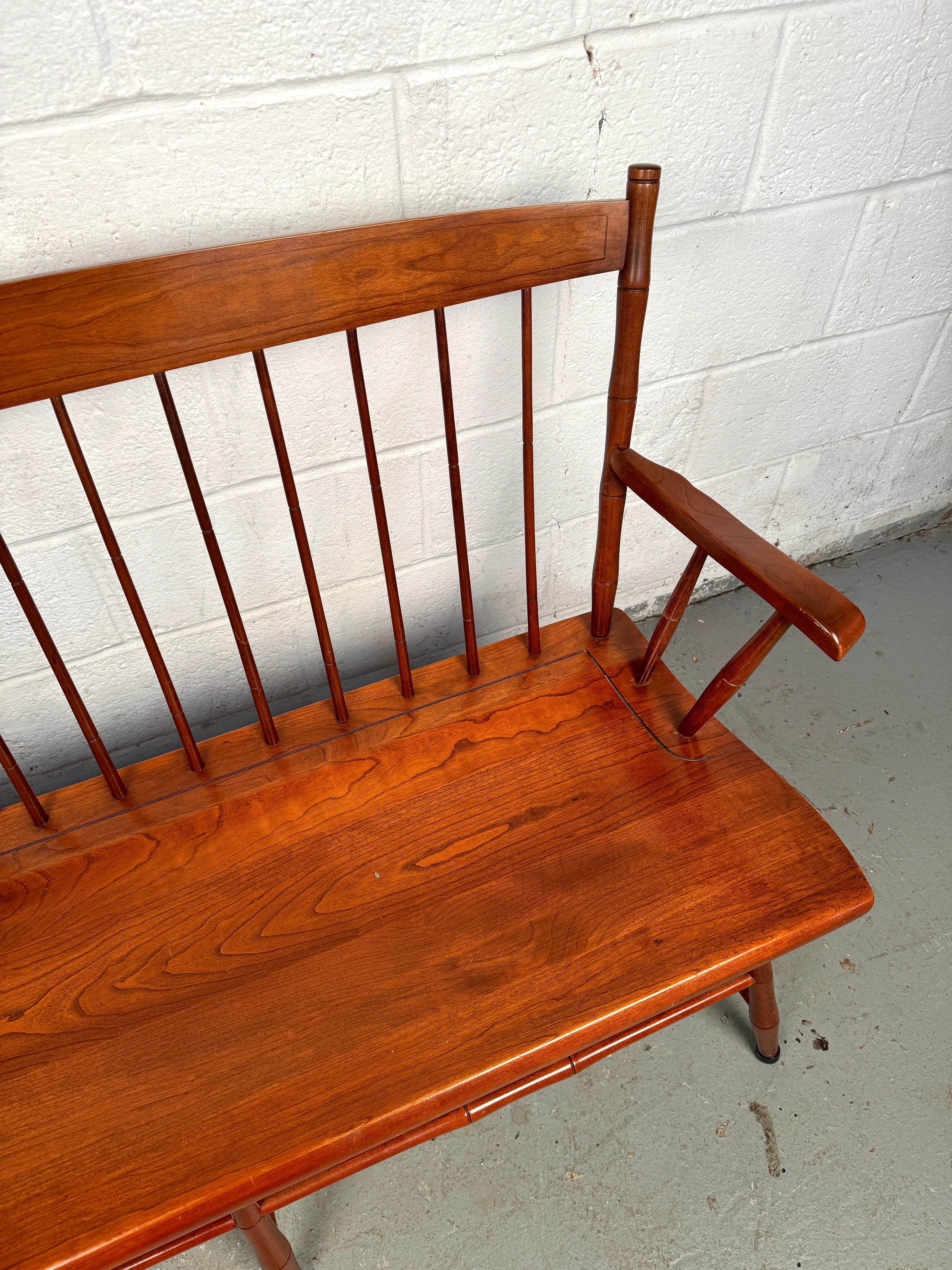 Antique Windsor Cherry Hardwood Bench by Pennsylvania House For Sale 2