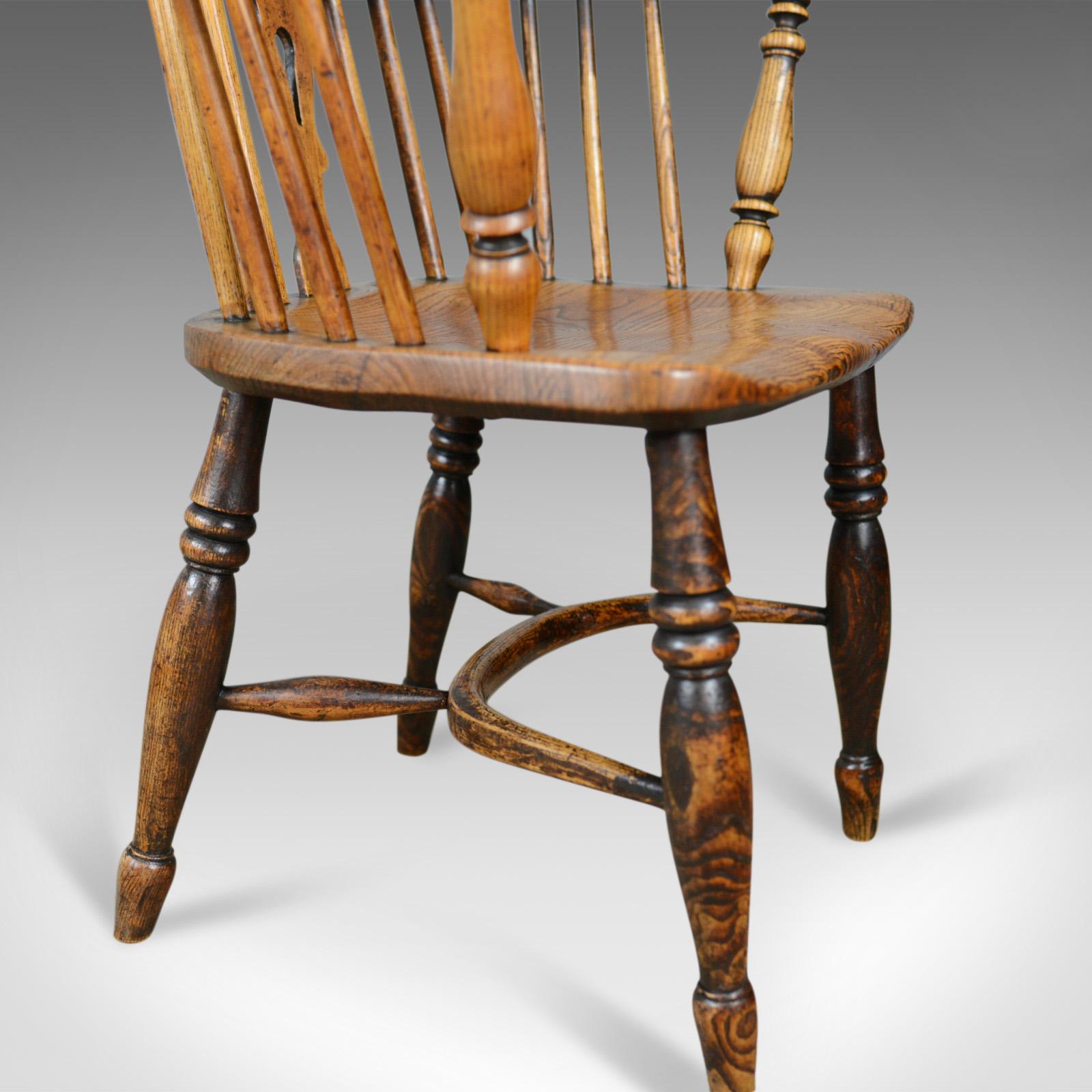 Antique Windsor Elbow Chair, Victorian Double Hoop Armchair, Elm, Ash 5