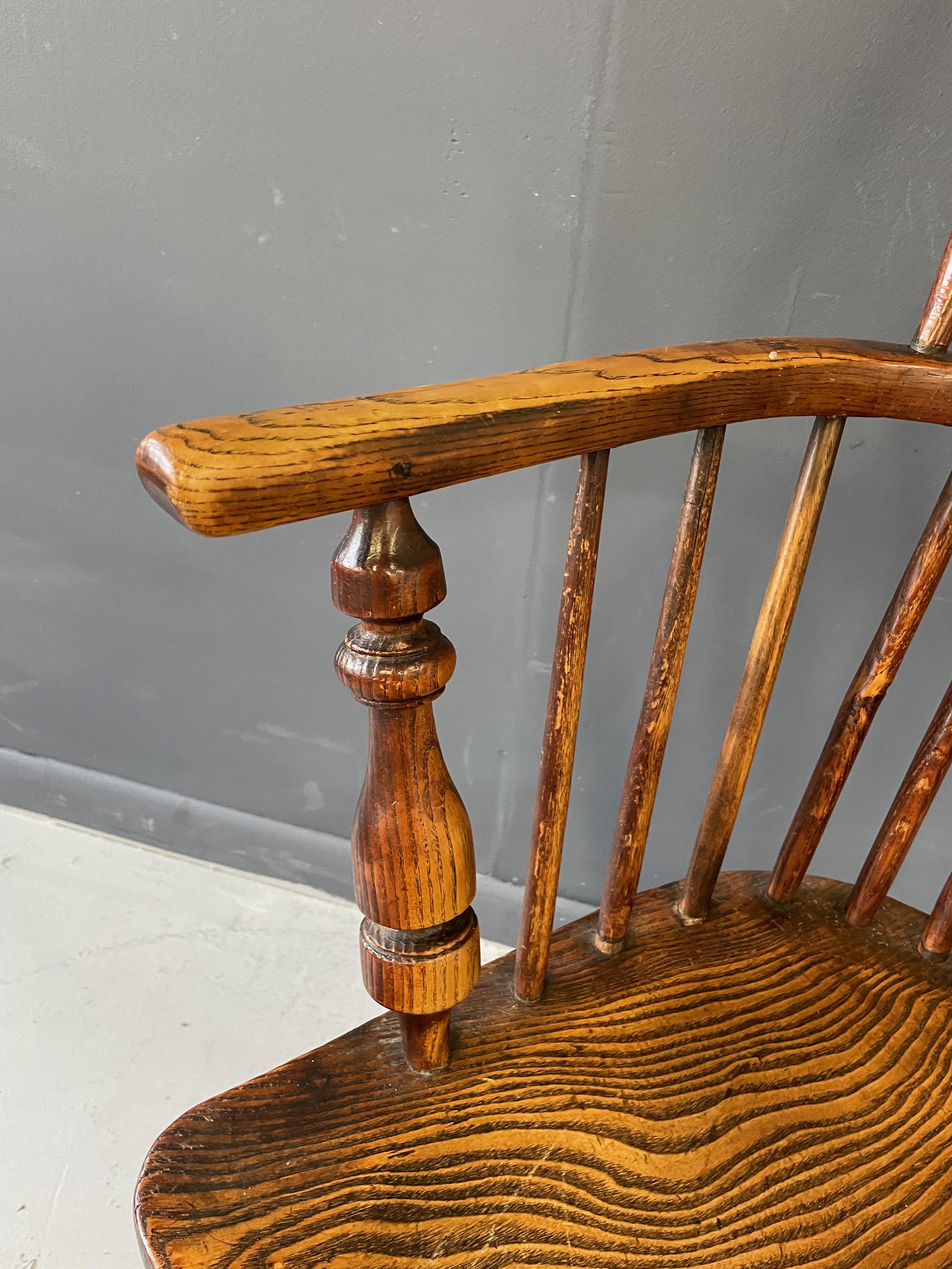 Antique Windsor Elbow Chair, Victorian Double Hoop Armchair, Elm, Ash 6