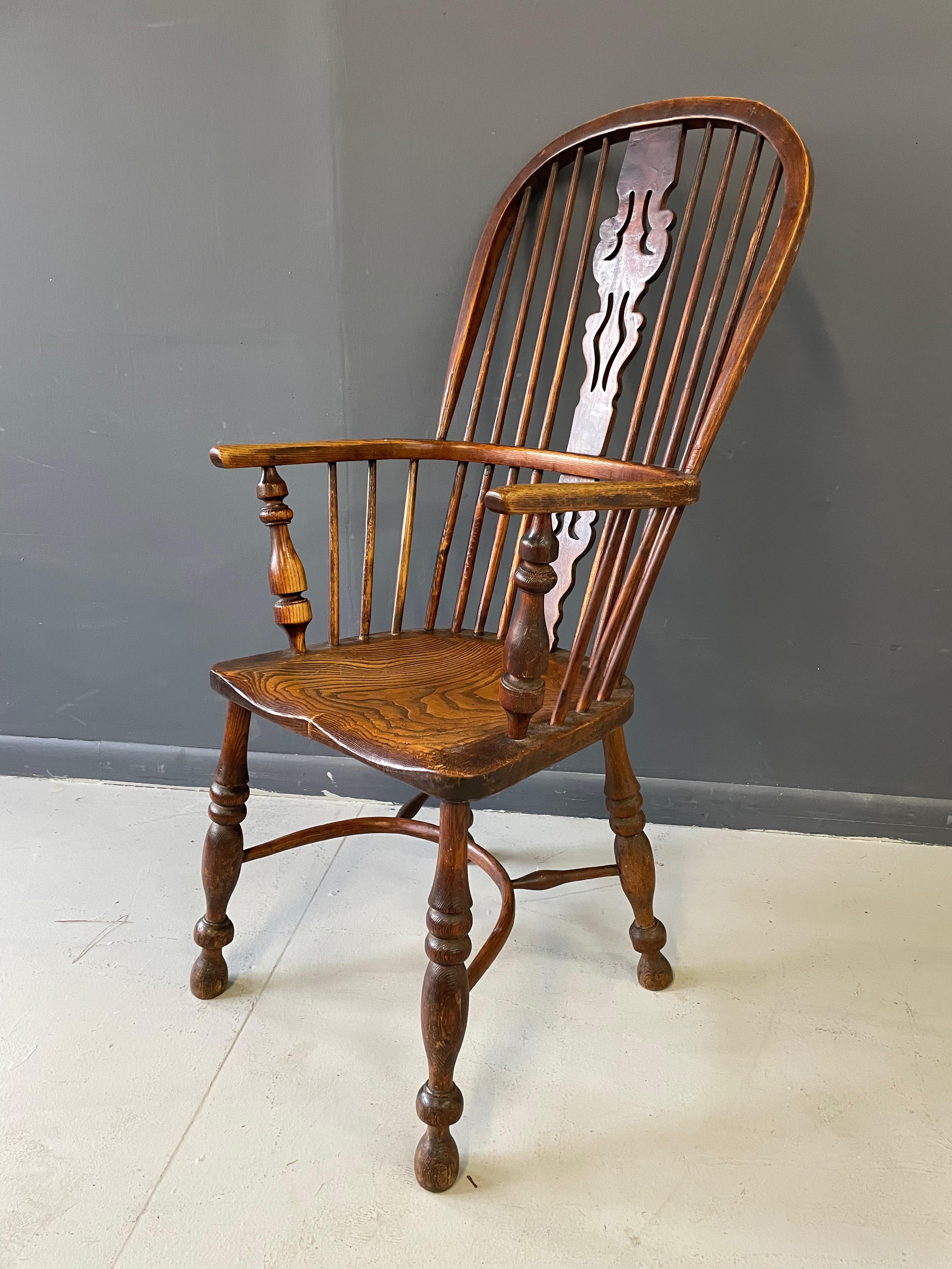 British Antique Windsor Elbow Chair, Victorian Double Hoop Armchair, Elm, Ash
