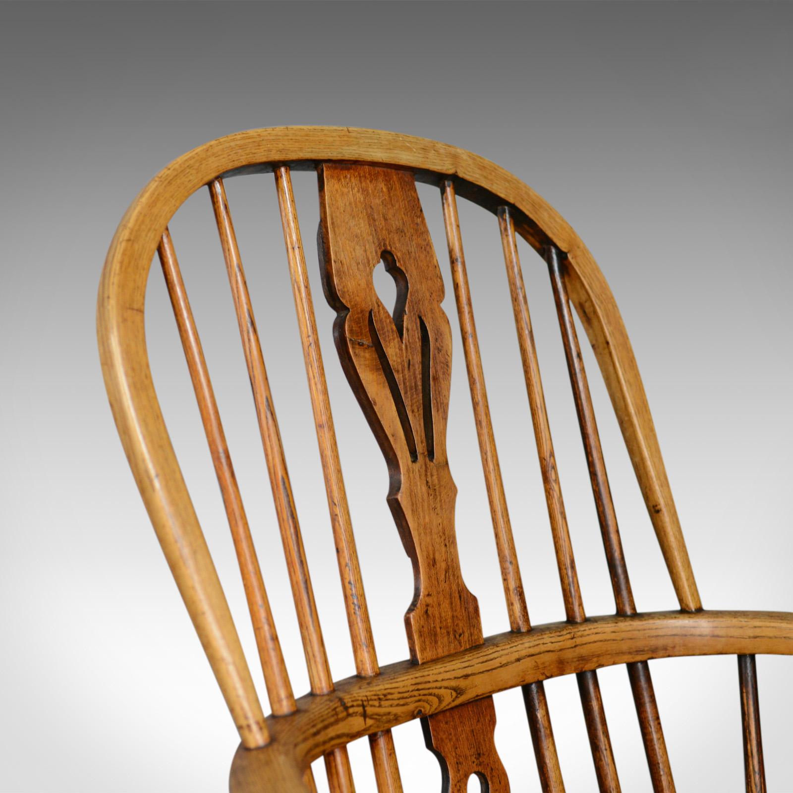 19th Century Antique Windsor Elbow Chair, Victorian Double Hoop Armchair, Elm, Ash