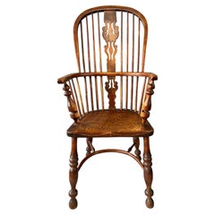 Antique Windsor Elbow Chair, Victorian Double Hoop Armchair, Elm, Ash