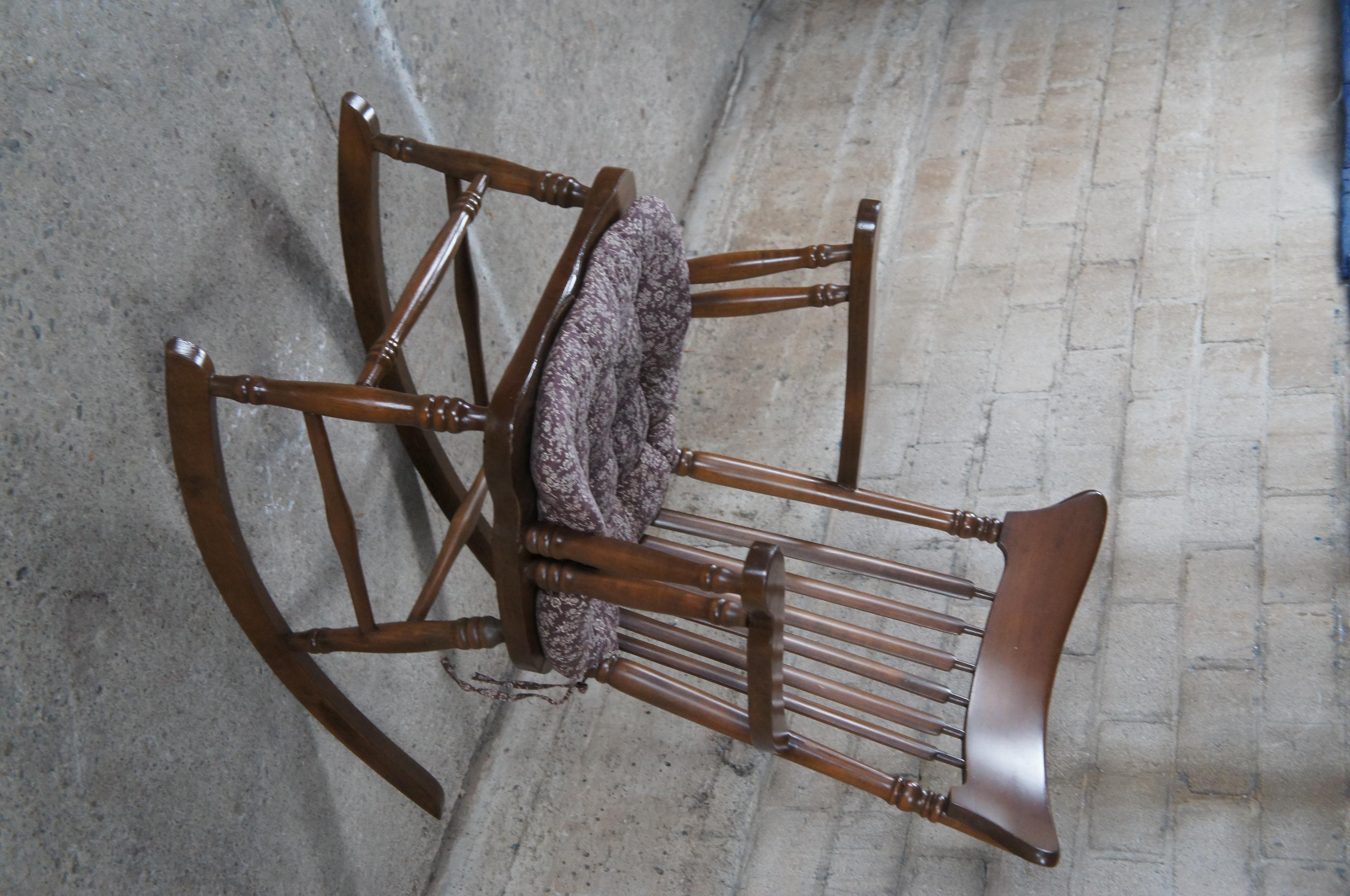 Antique Windsor Farmhouse Style Maple Stat Back Rocking Chair & Cushion Rocker 2