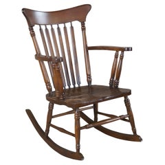 Antique Windsor Farmhouse Style Maple Stat Back Rocking Chair & Cushion Rocker 