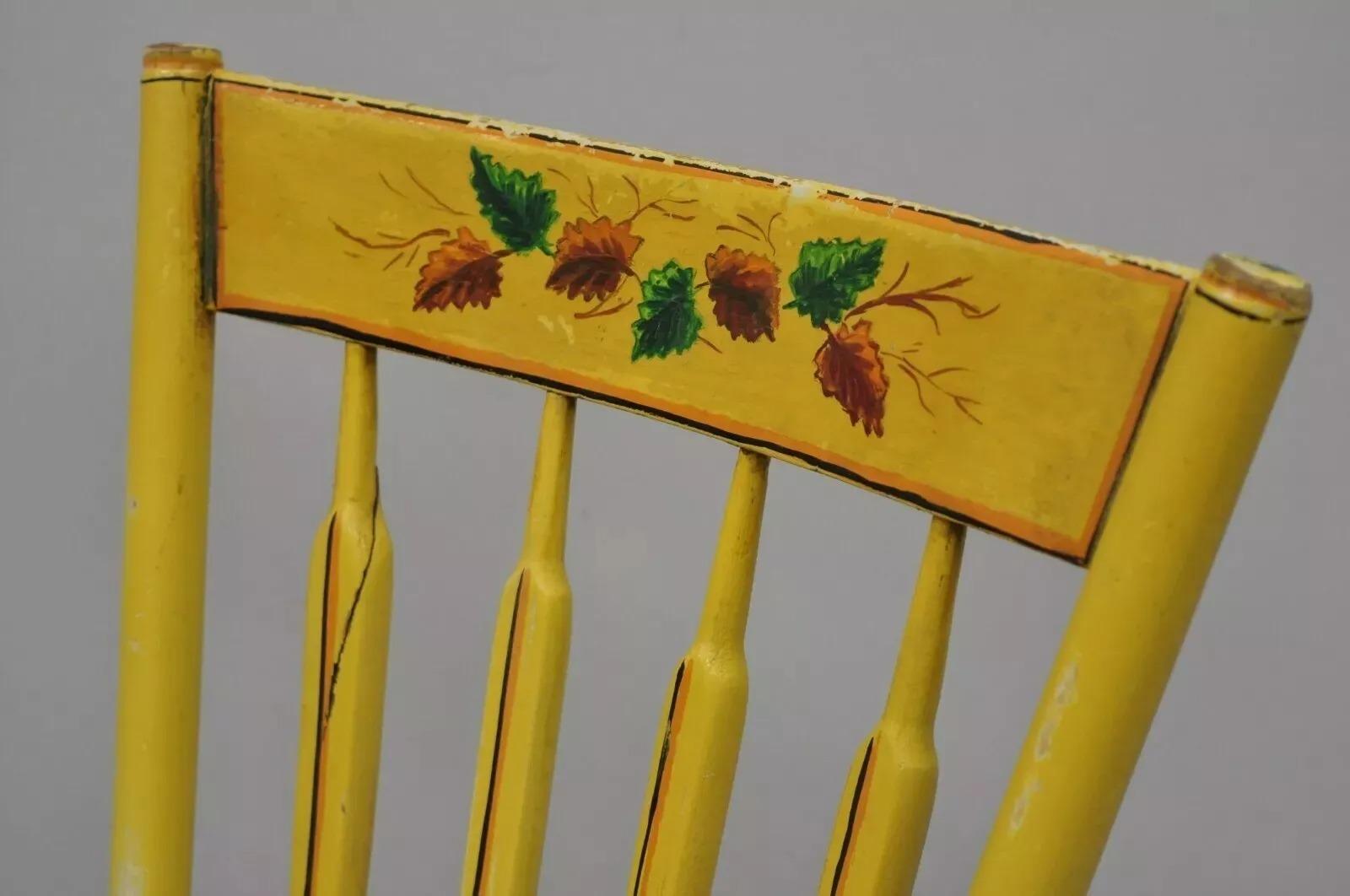 Wood Antique Windsor Hitchcock Style Yellow Painted Plank Seat Side Chairs - a Pair For Sale