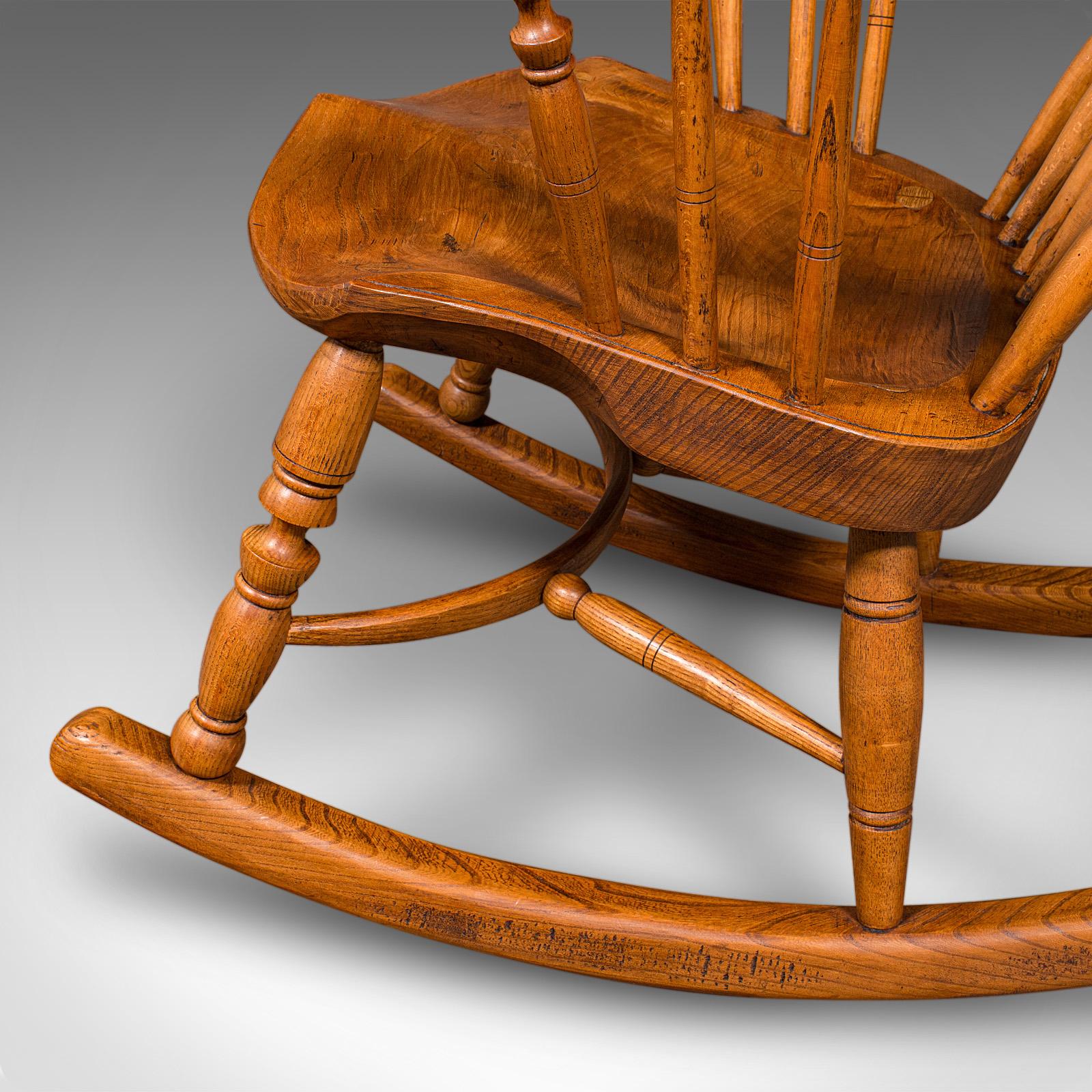 Antique Windsor Rocking Chair, English, Elm, Rocker, Fireside Seat, Victorian For Sale 4