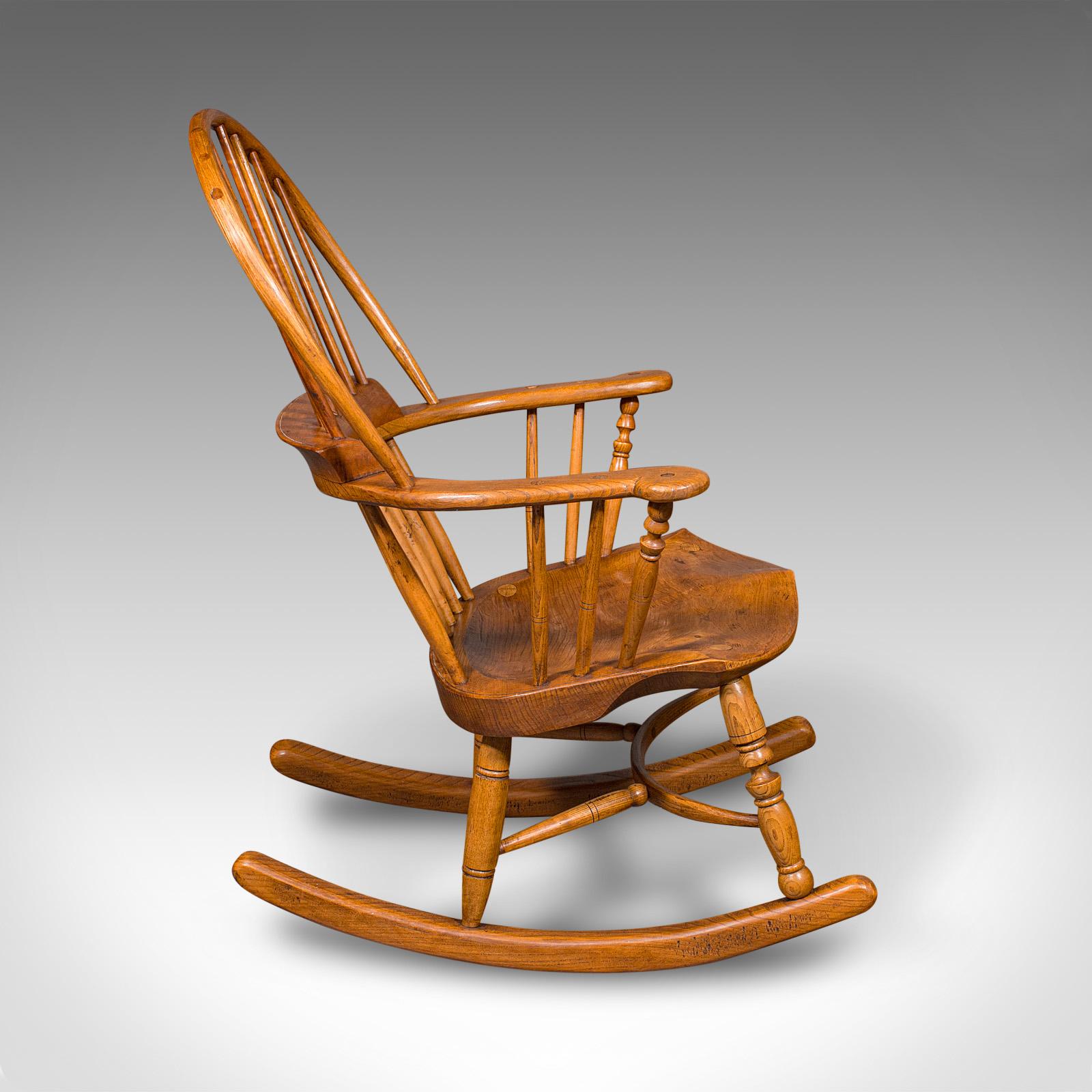 Late Victorian Antique Windsor Rocking Chair, English, Elm, Rocker, Fireside Seat, Victorian For Sale