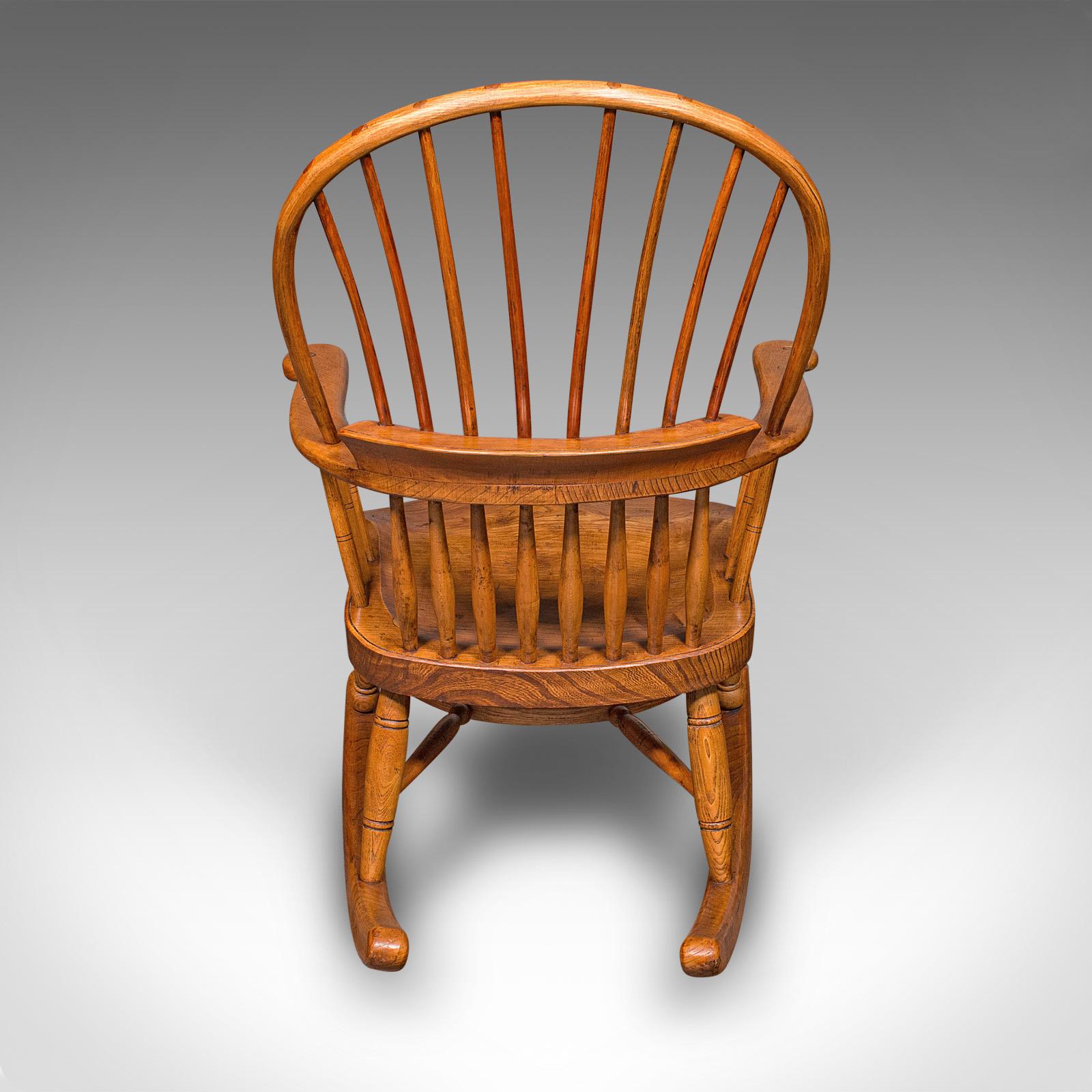 British Antique Windsor Rocking Chair, English, Elm, Rocker, Fireside Seat, Victorian For Sale