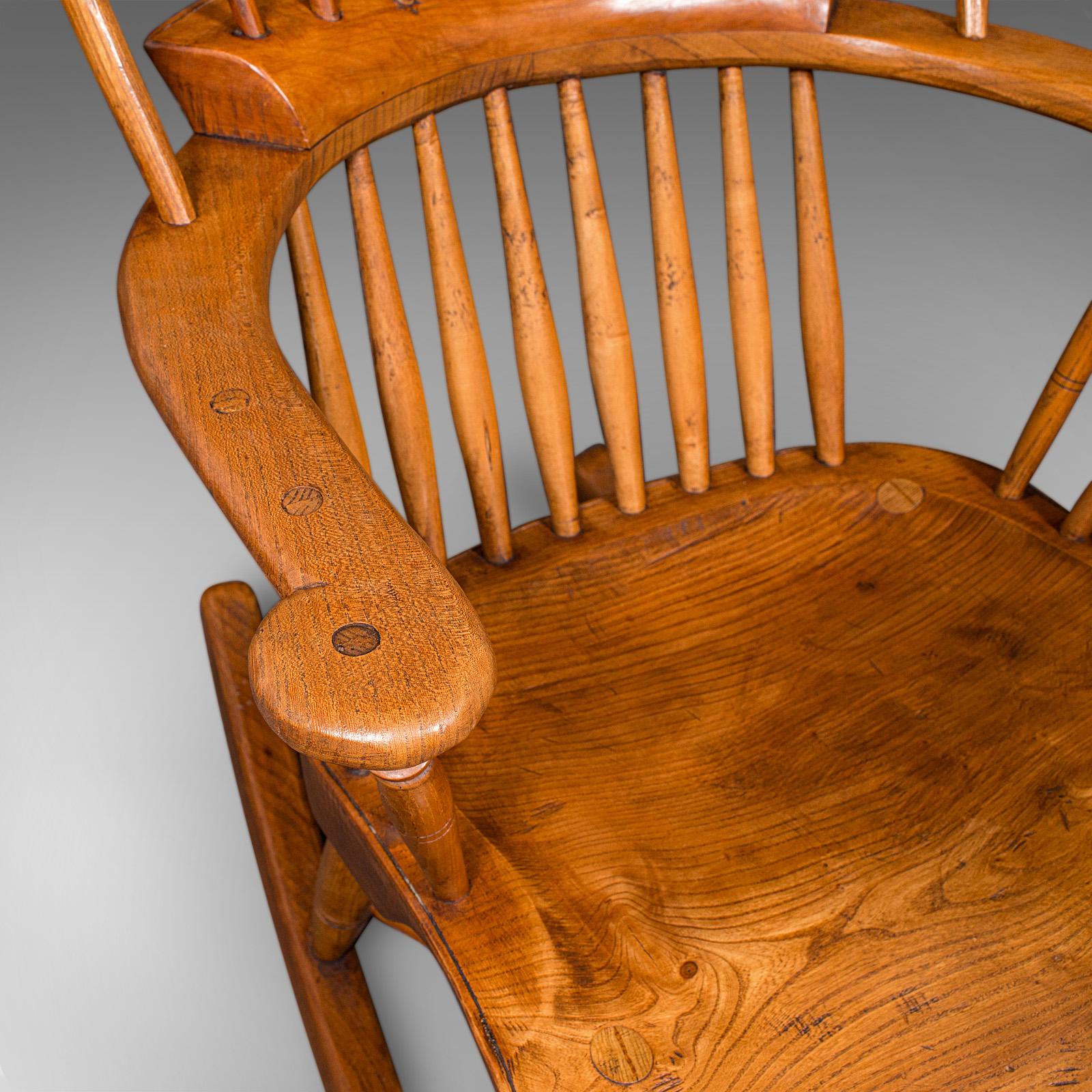 Antique Windsor Rocking Chair, English, Elm, Rocker, Fireside Seat, Victorian For Sale 1