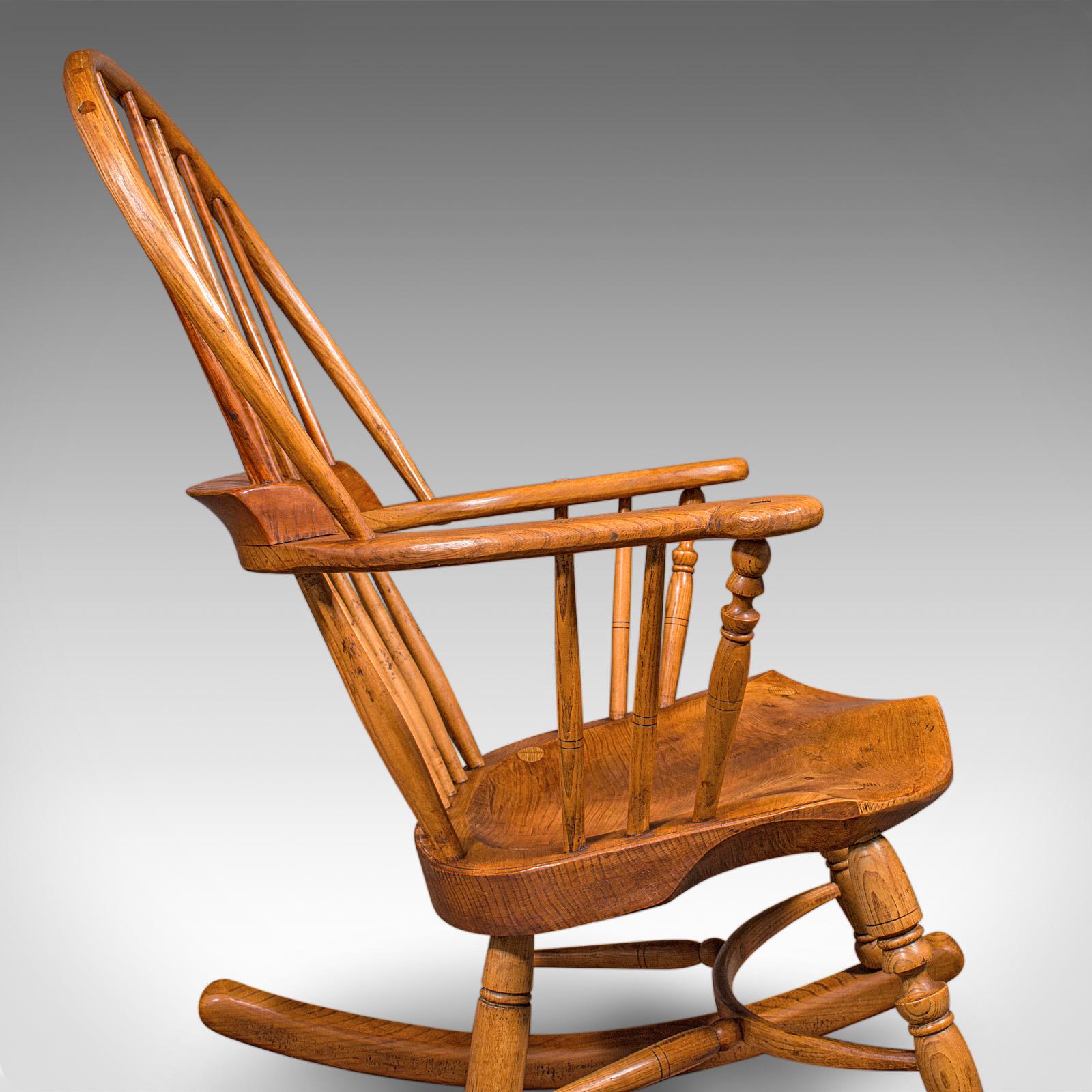 Antique Windsor Rocking Chair, English, Elm, Rocker, Fireside Seat, Victorian For Sale 2