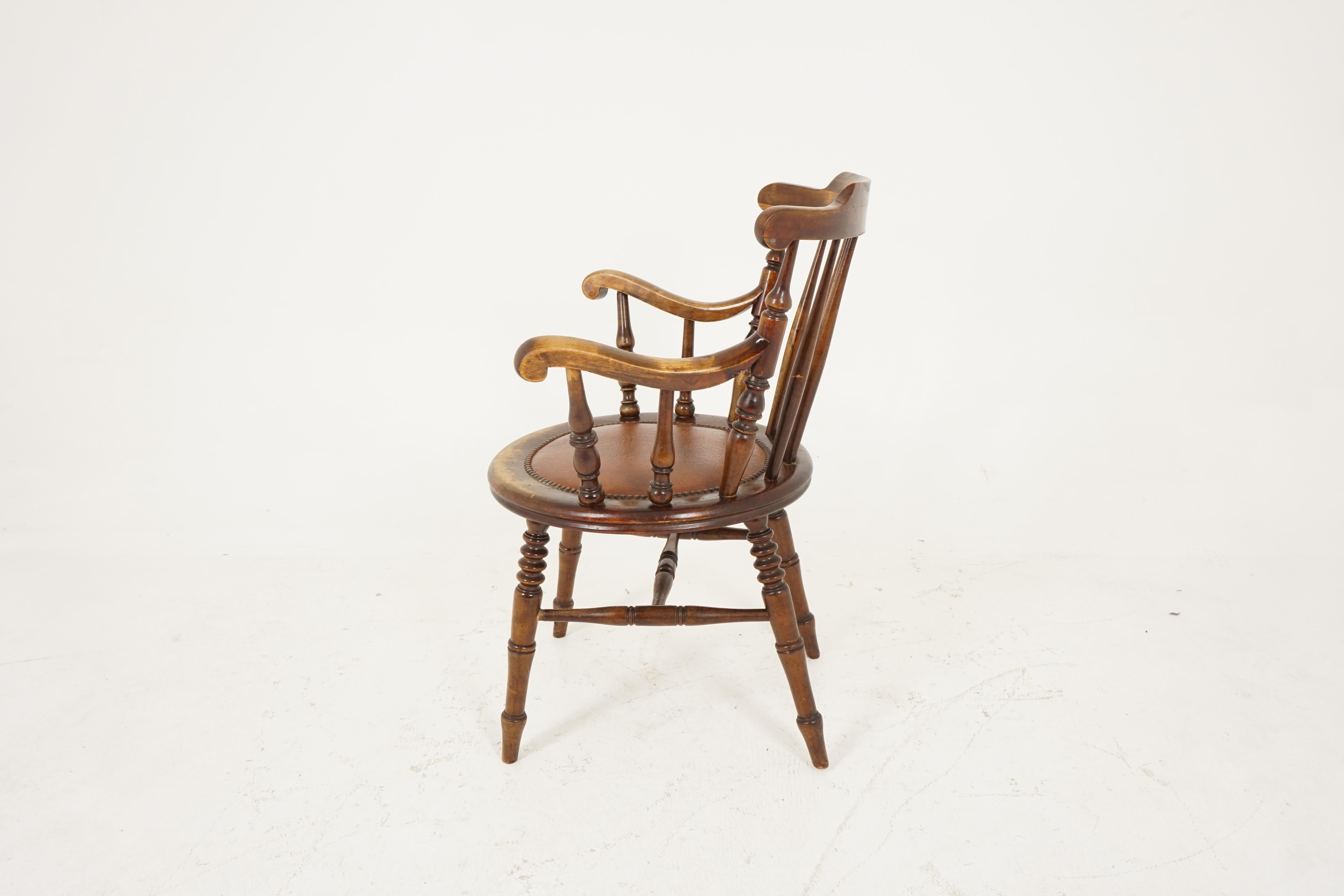 Beech Antique Windsor Style Arm Chair, Open Arm Chair, Scotland 1830, B2461